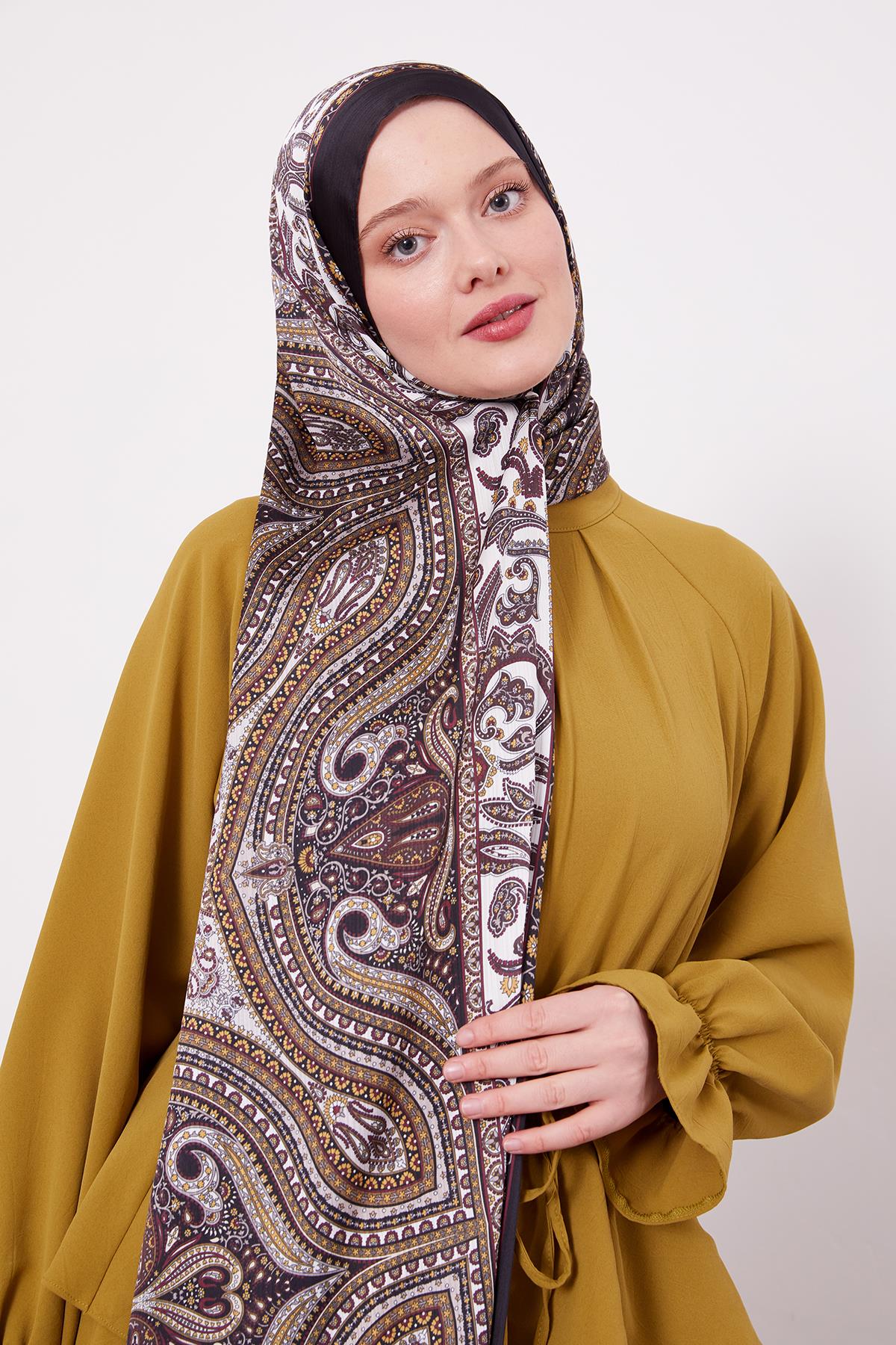 Fivescarf Siyah-Bej Etnik Desen Brand Şal