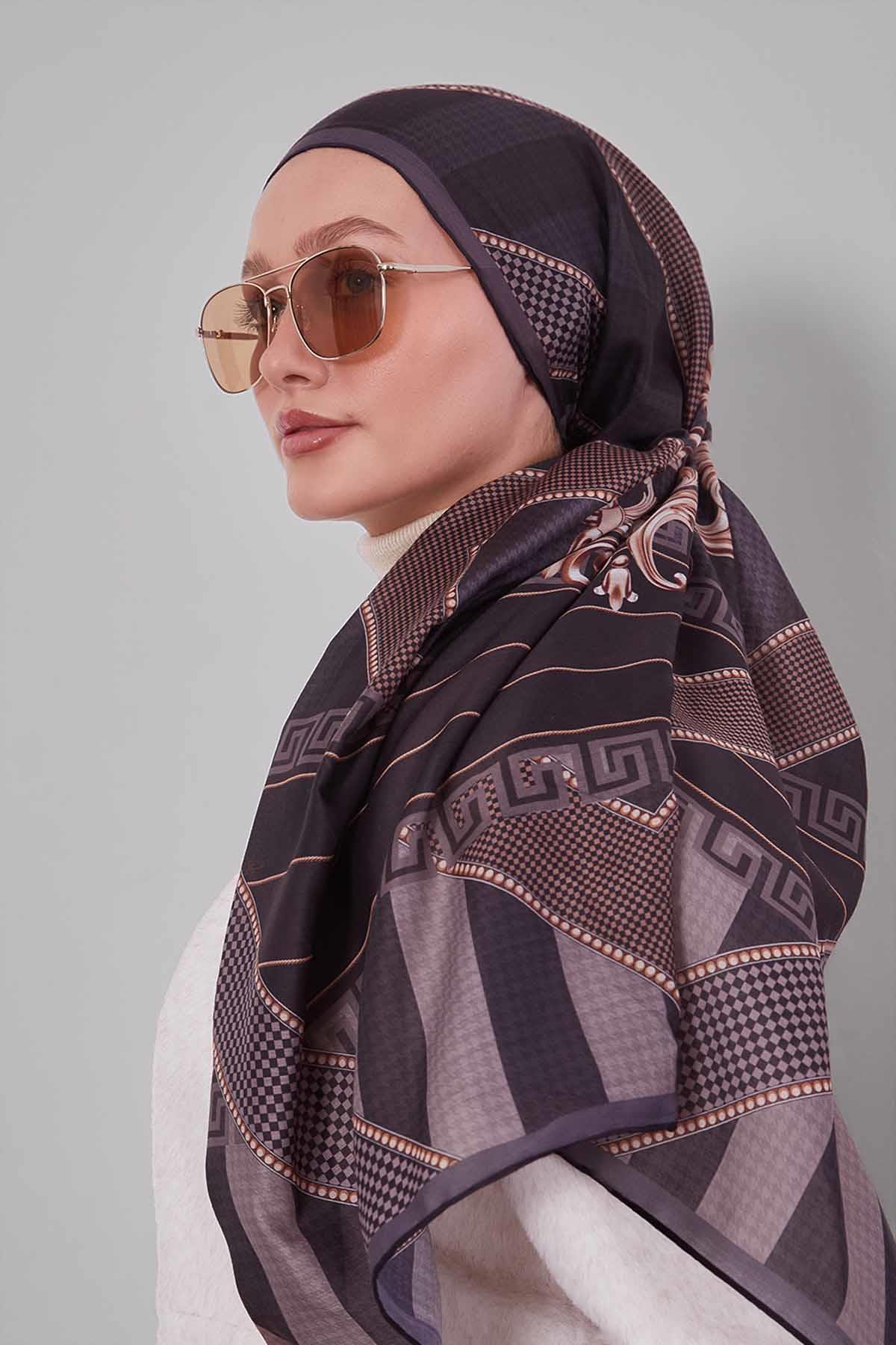 Fivescarf Siyah Boncuk Desen Silk Coton Eşarp