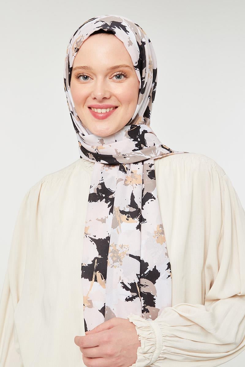 Fivescarf Siyah Büyük Çiçek Desenli Mono Şal