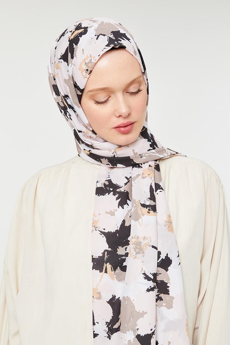 Fivescarf Siyah Büyük Çiçek Desenli Mono Şal