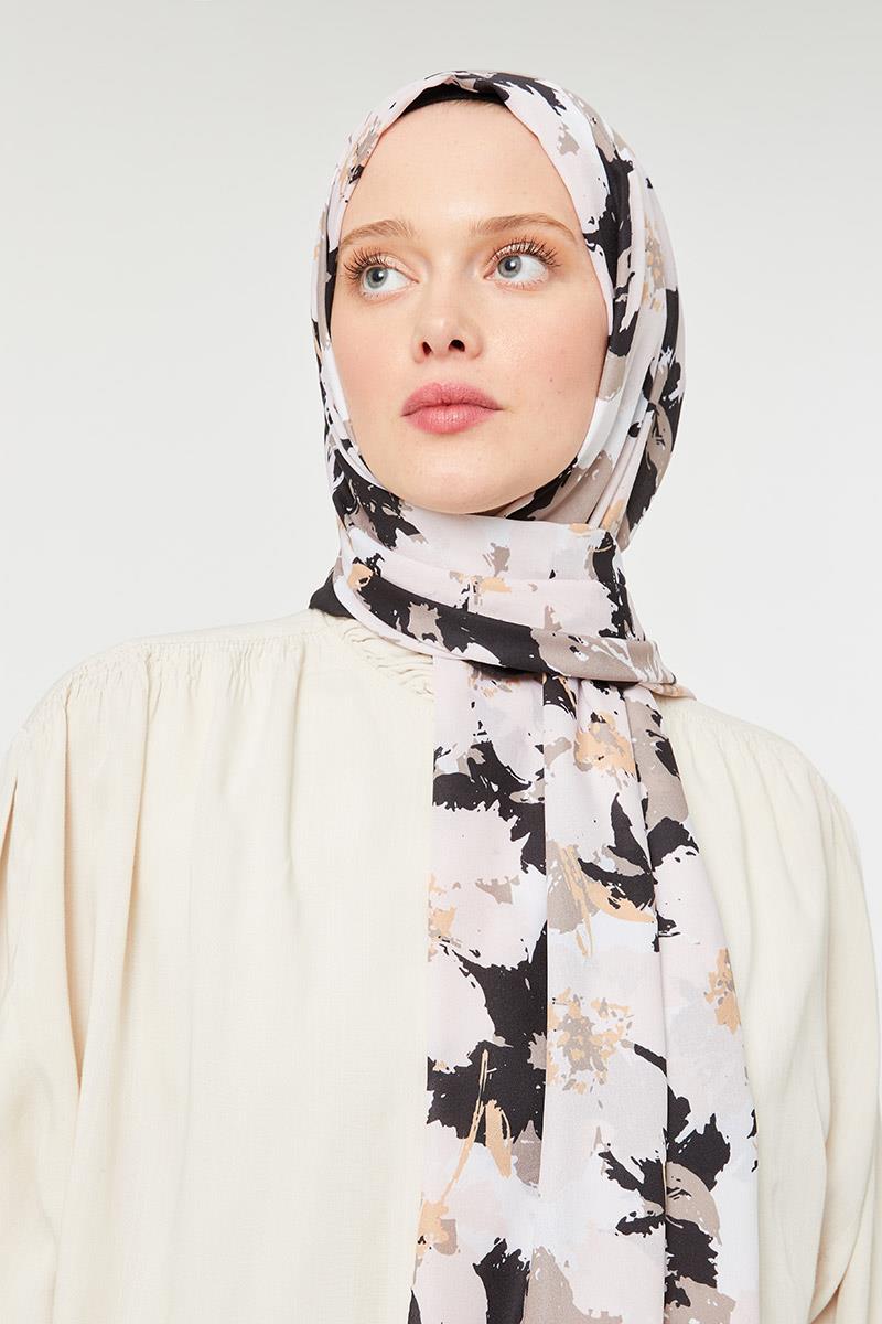 Fivescarf Siyah Büyük Çiçek Desenli Mono Şal