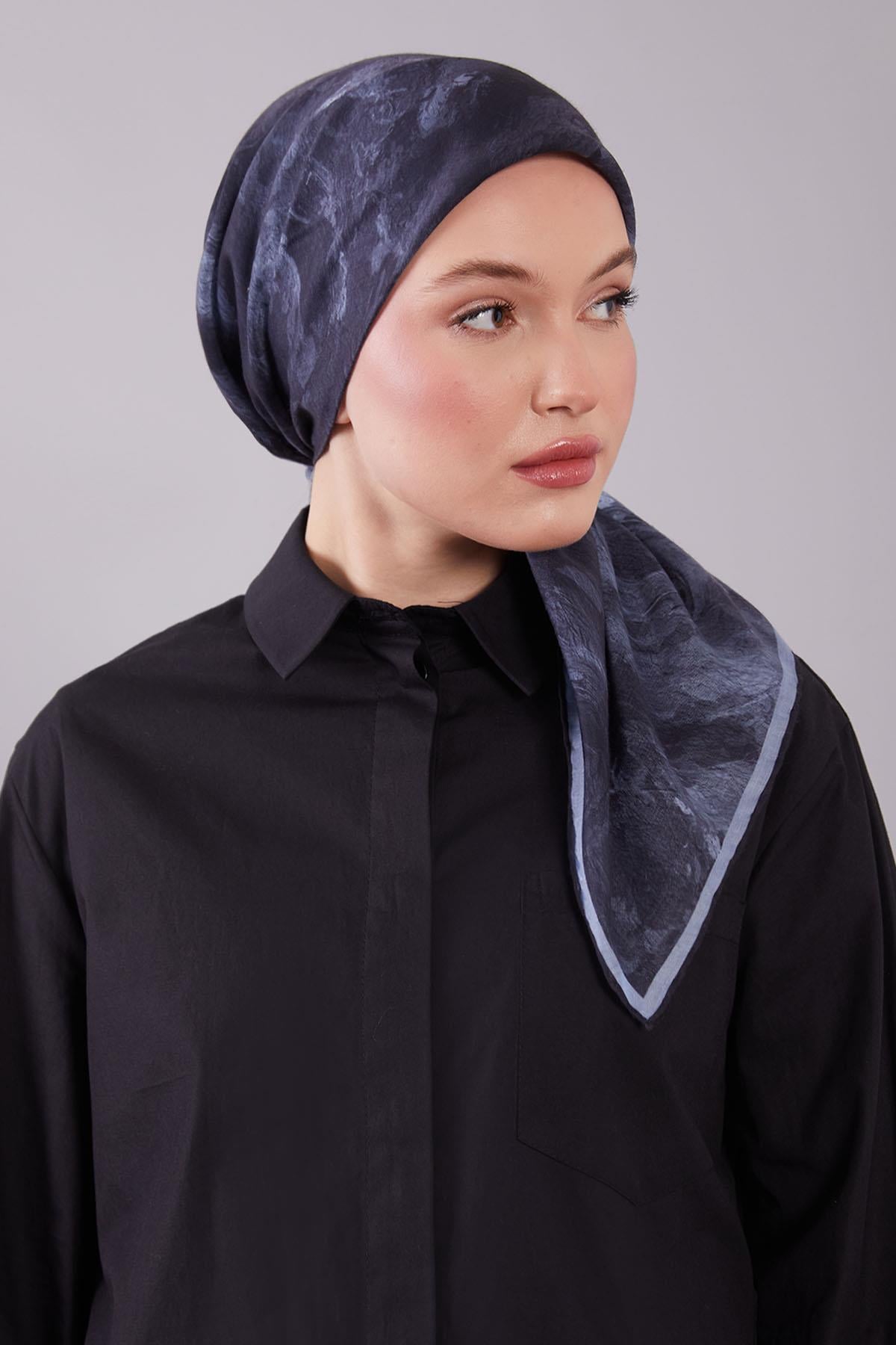 Fivescarf Siyah Dalga Desen Silk Coton Eşarp