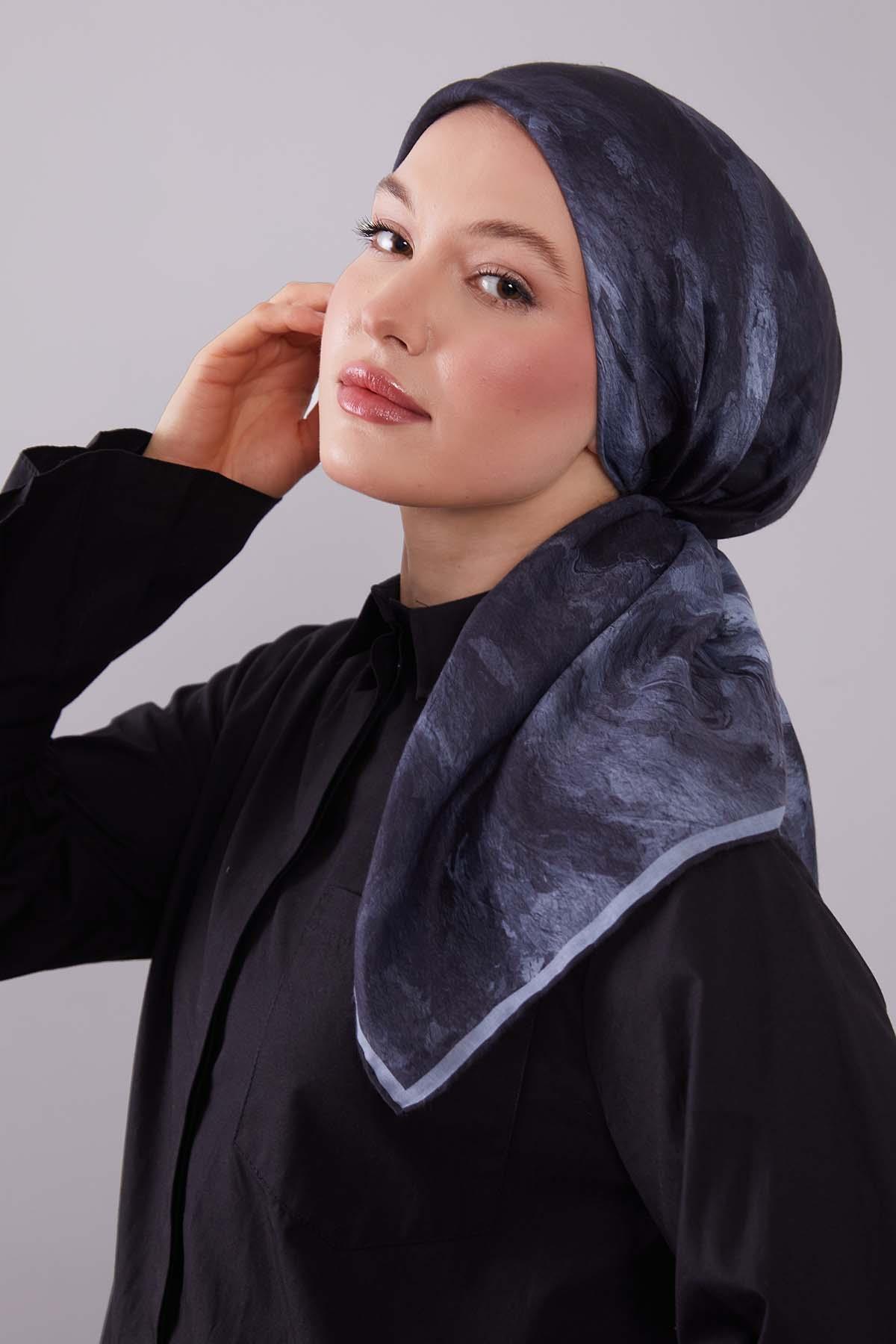 Fivescarf Siyah Dalga Desen Silk Coton Eşarp