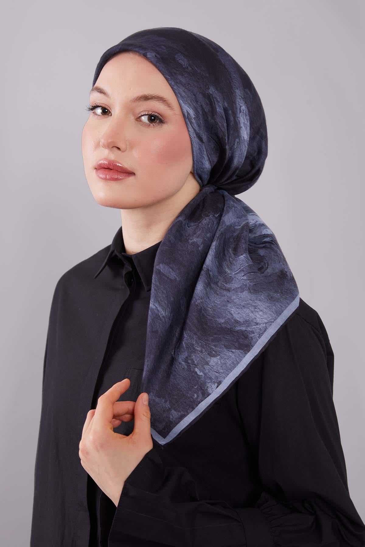 Fivescarf Siyah Dalga Desen Silk Coton Eşarp