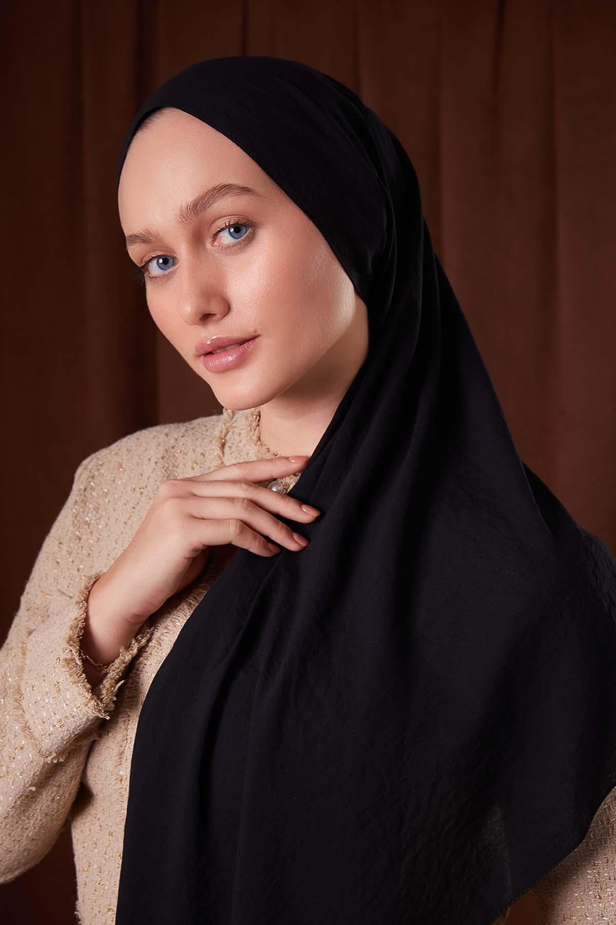 Fivescarf Siyah Düz Luna Cotton Şal