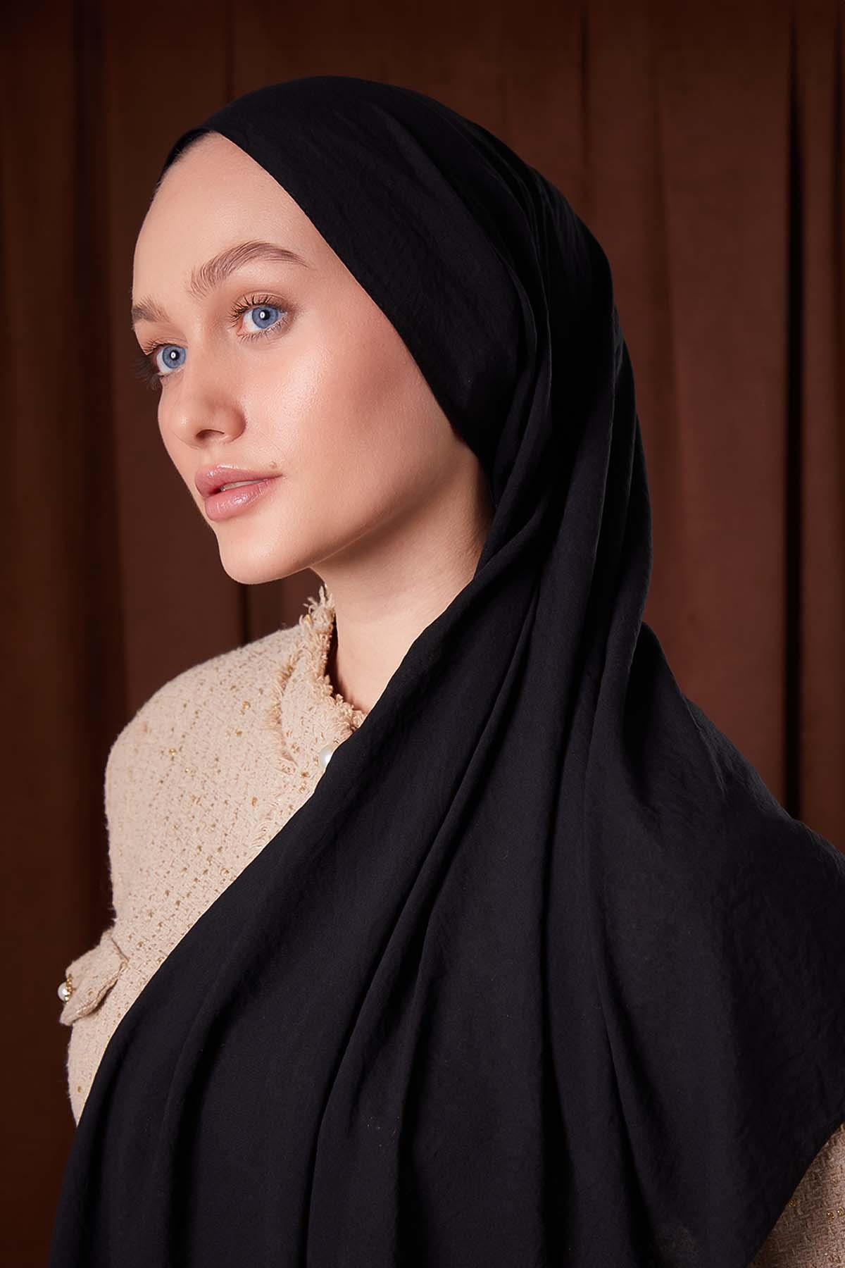 Fivescarf Siyah Düz Luna Cotton Şal