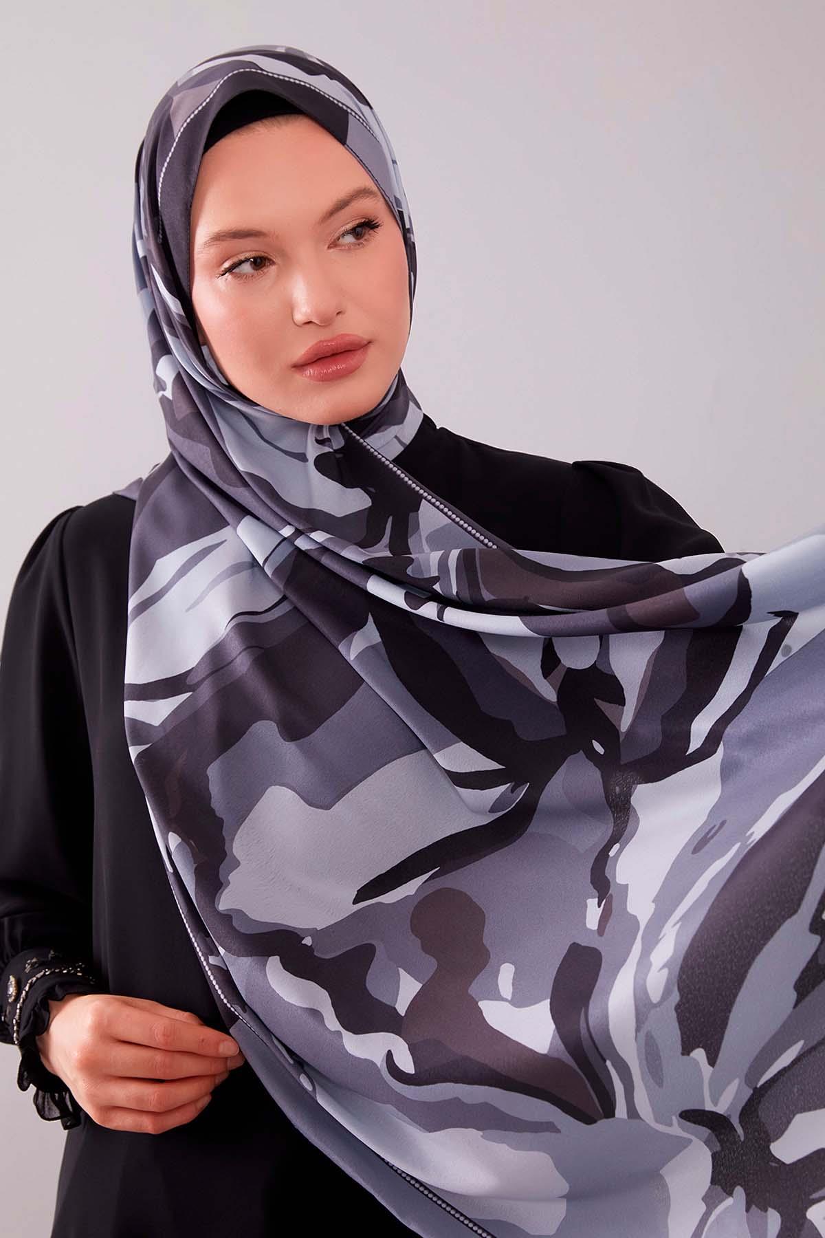 Fivescarf Siyah Fırça Desen Moos Chrep Şal
