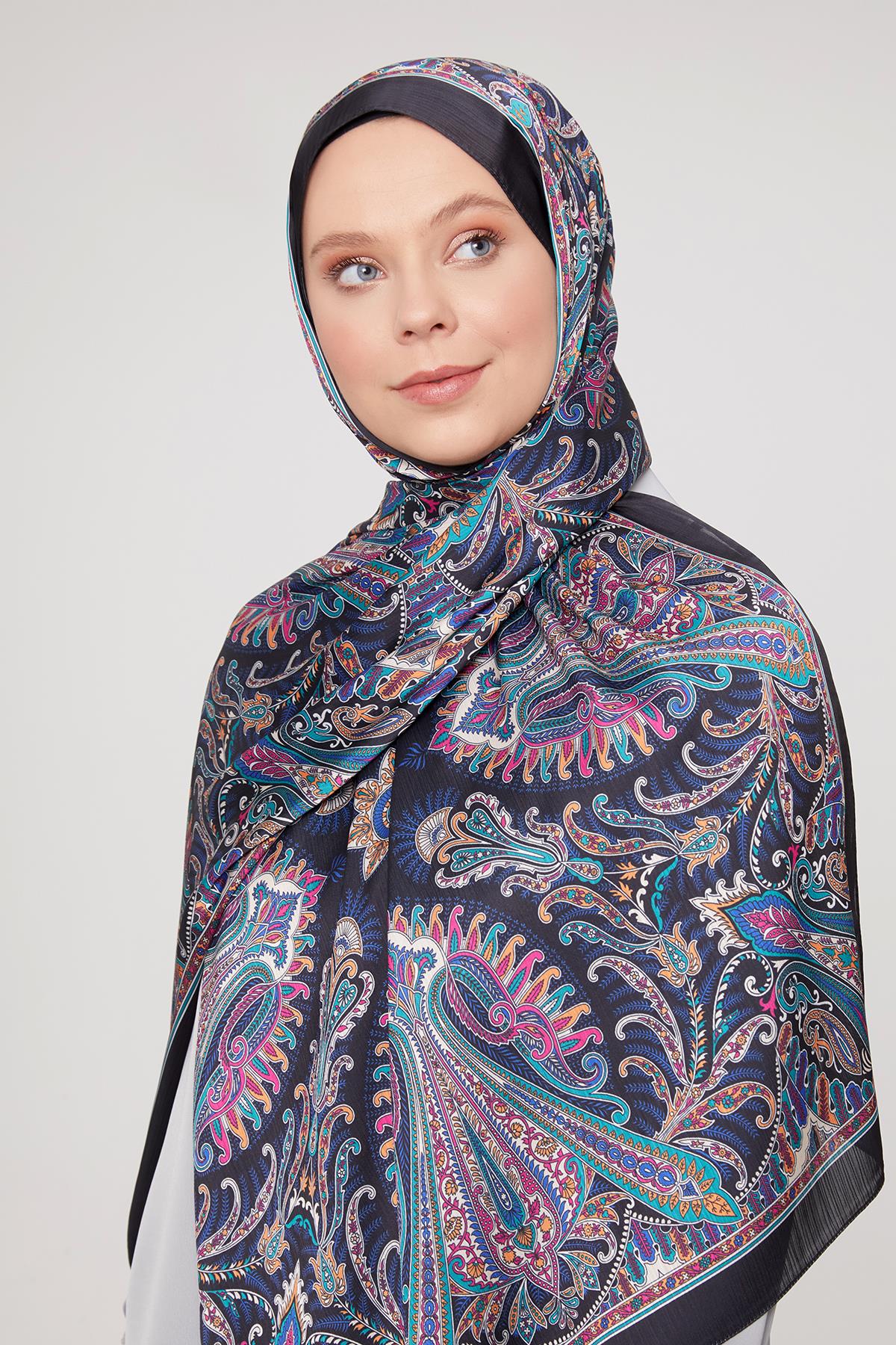 Fivescarf Siyah-Fuşya Motif Desen Brand Şal