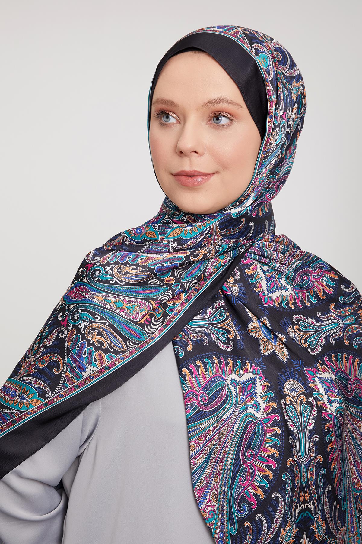 Fivescarf Siyah-Fuşya Motif Desen Brand Şal