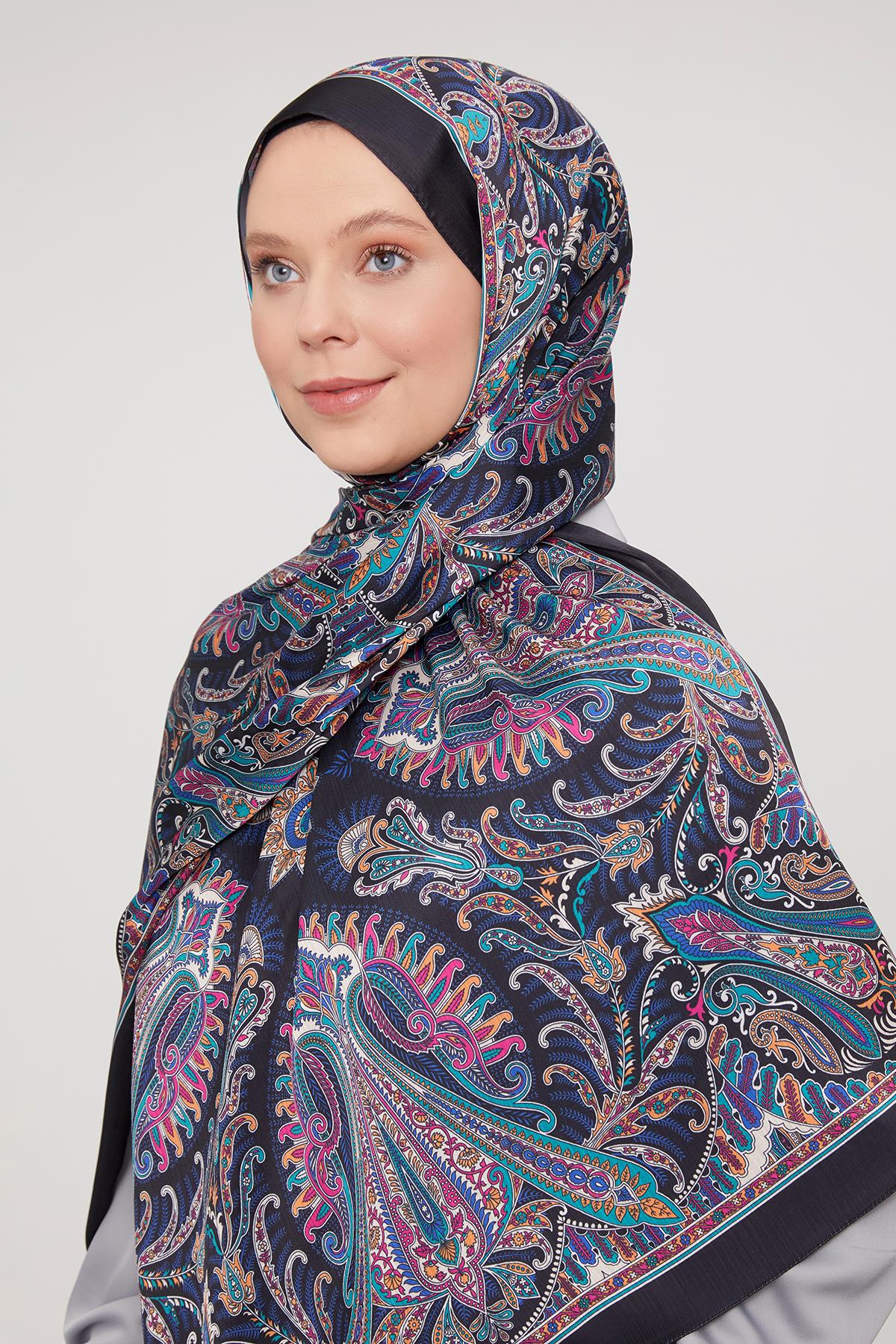 Fivescarf Siyah-Fuşya Motif Desen Brand Şal