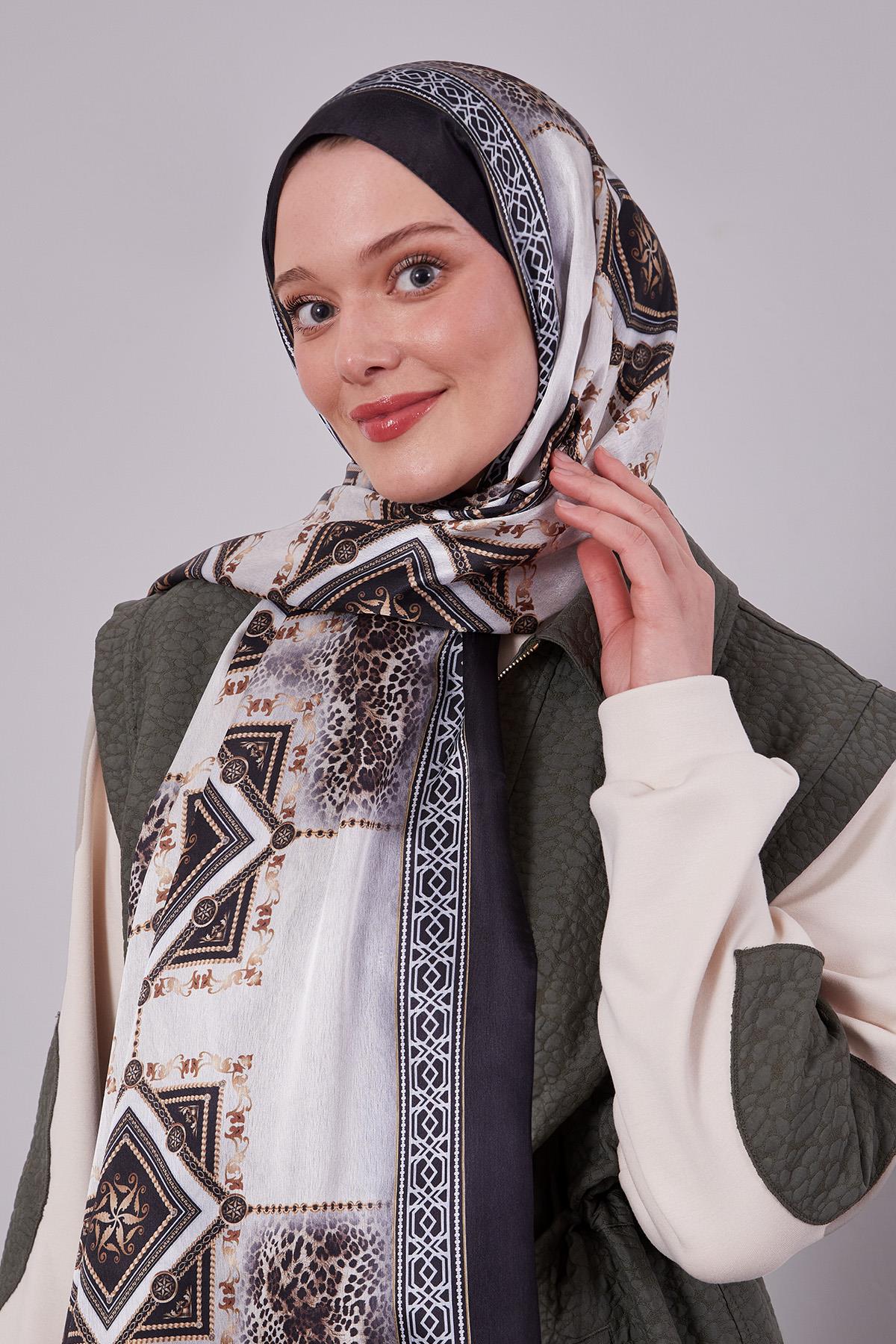 Fivescarf Siyah Geometrik Desen Vual İpek Şal