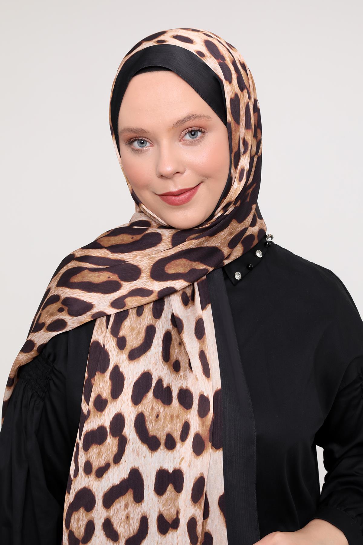 Fivescarf Siyah-Gold Leopar Desen Brand Şal