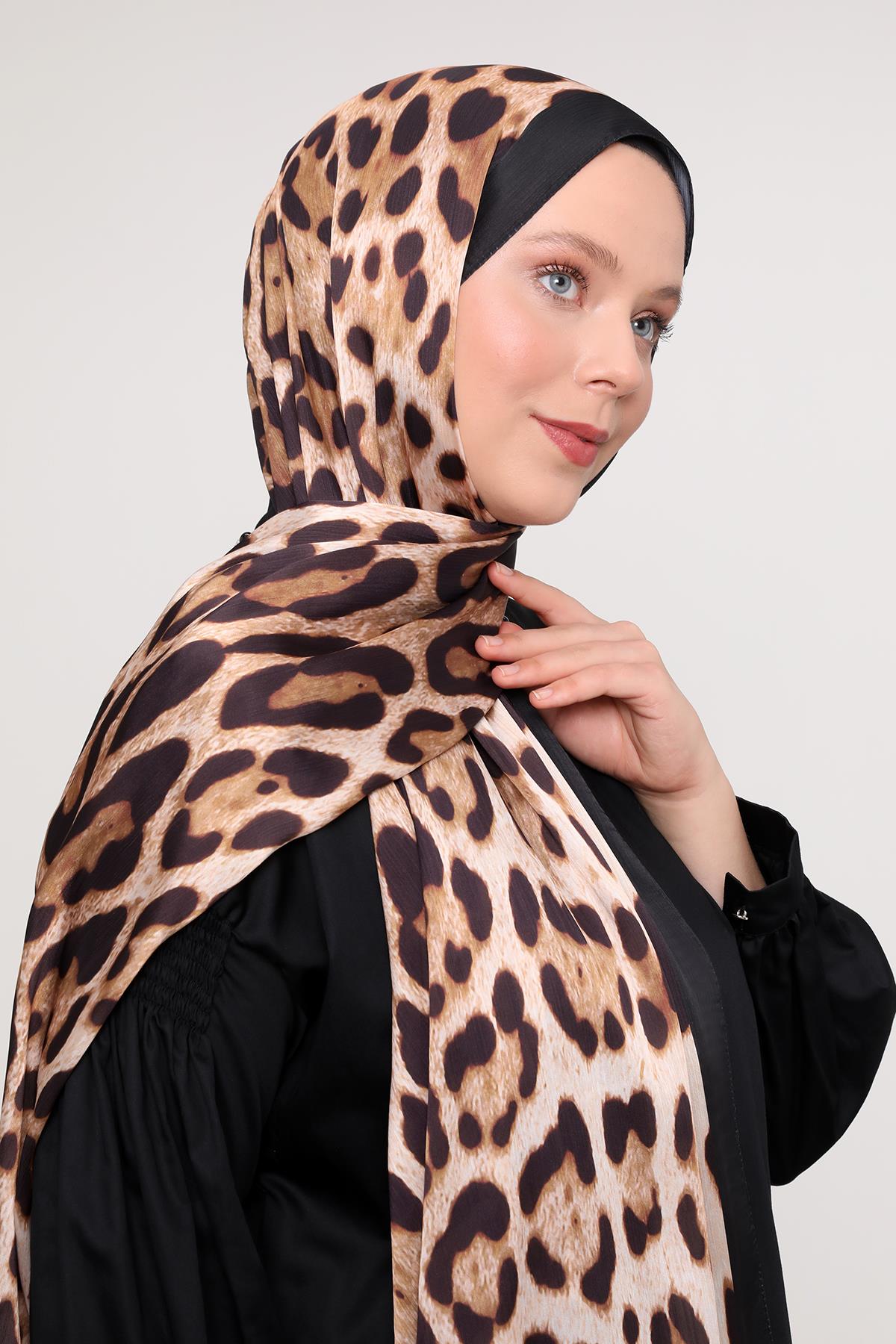 Fivescarf Siyah-Gold Leopar Desen Brand Şal
