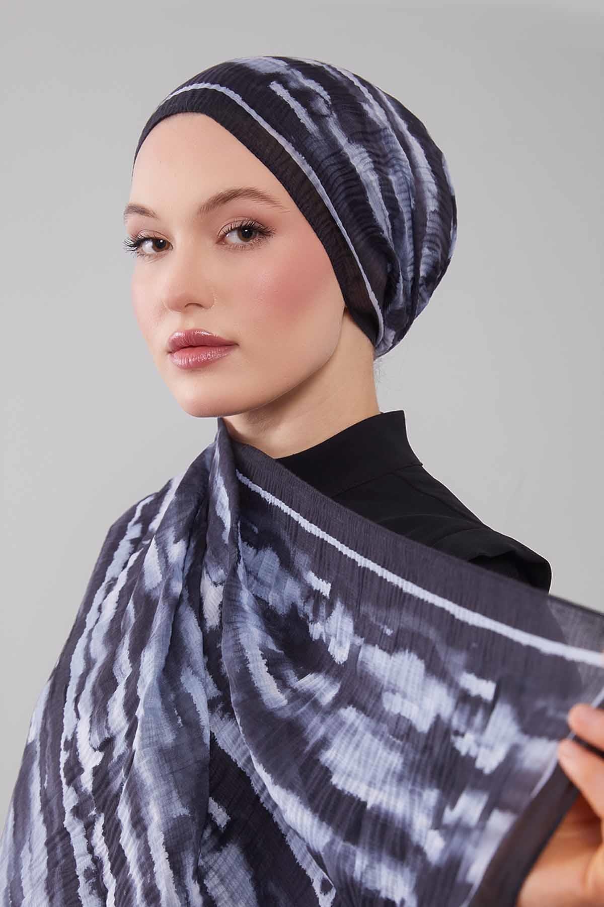 Fivescarf Siyah Harmal Desen Müslin Cotton Şal