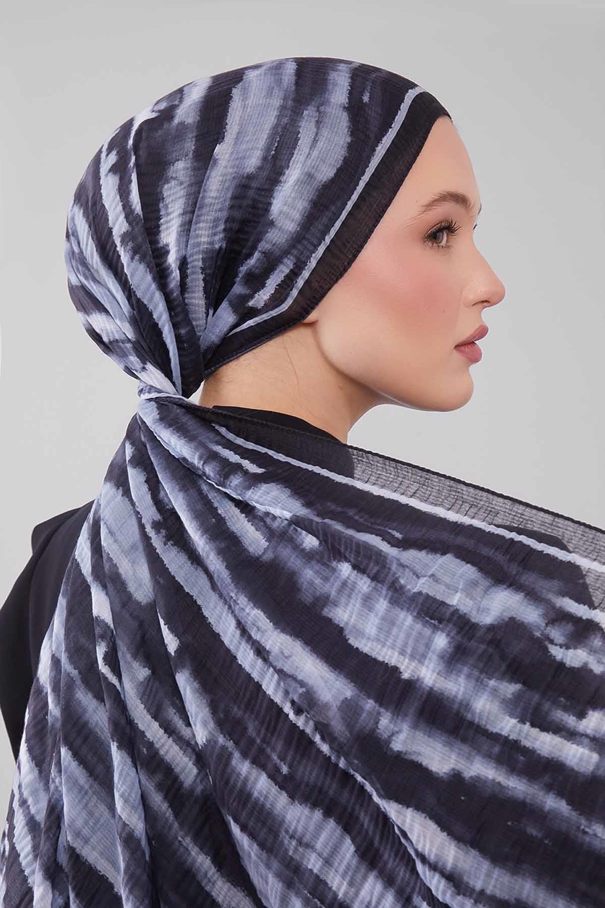 Fivescarf Siyah Harmal Desen Müslin Cotton Şal