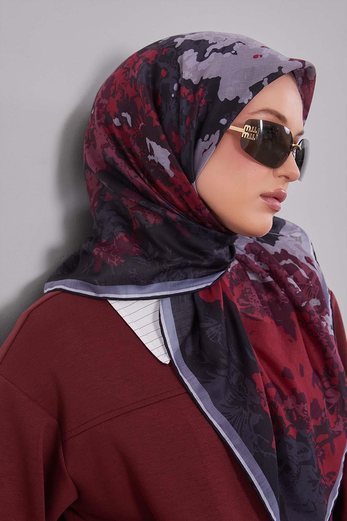 Fivescarf Siyah Karışık Desen Silk Coton Eşarp