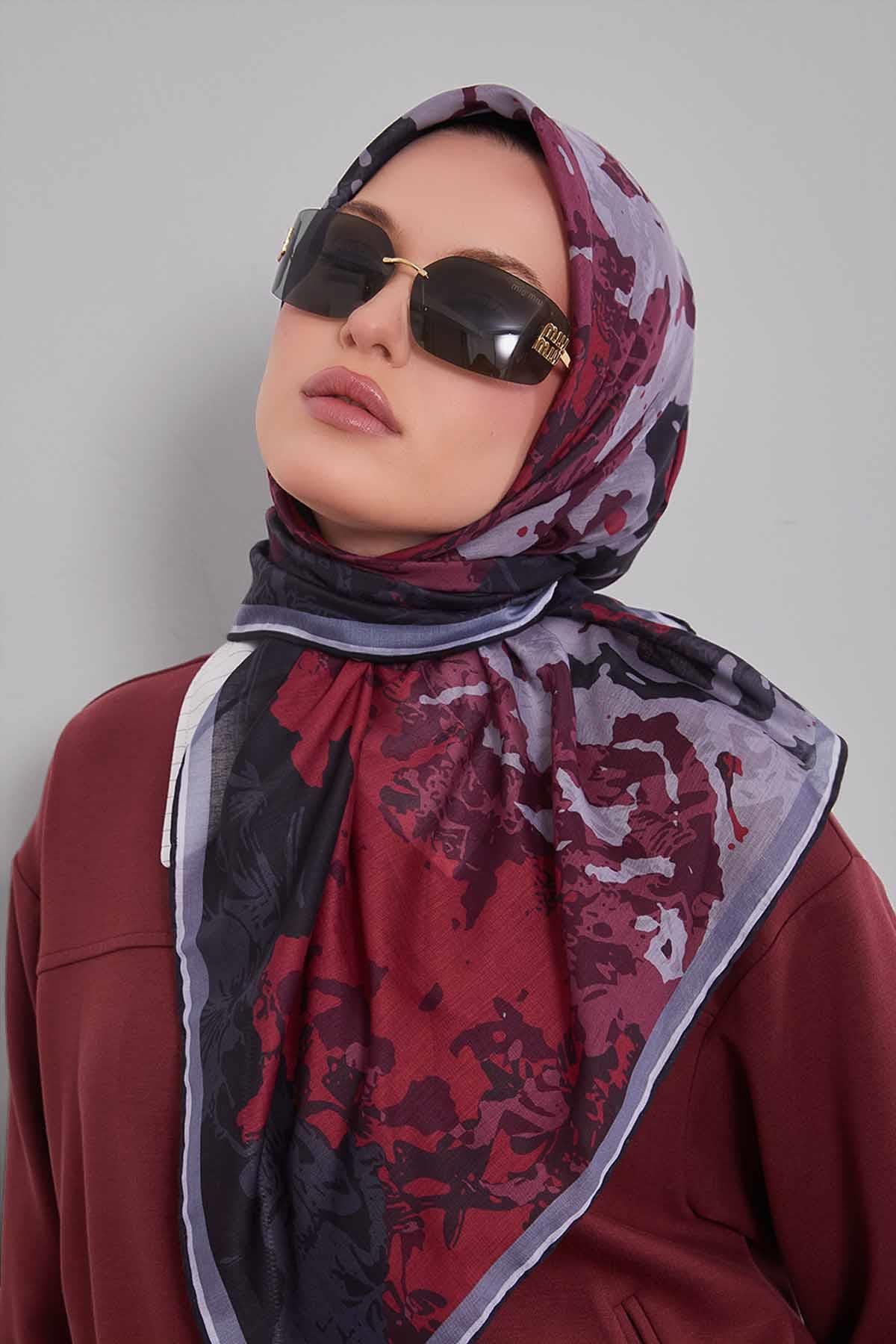 Fivescarf Siyah Karışık Desen Silk Coton Eşarp