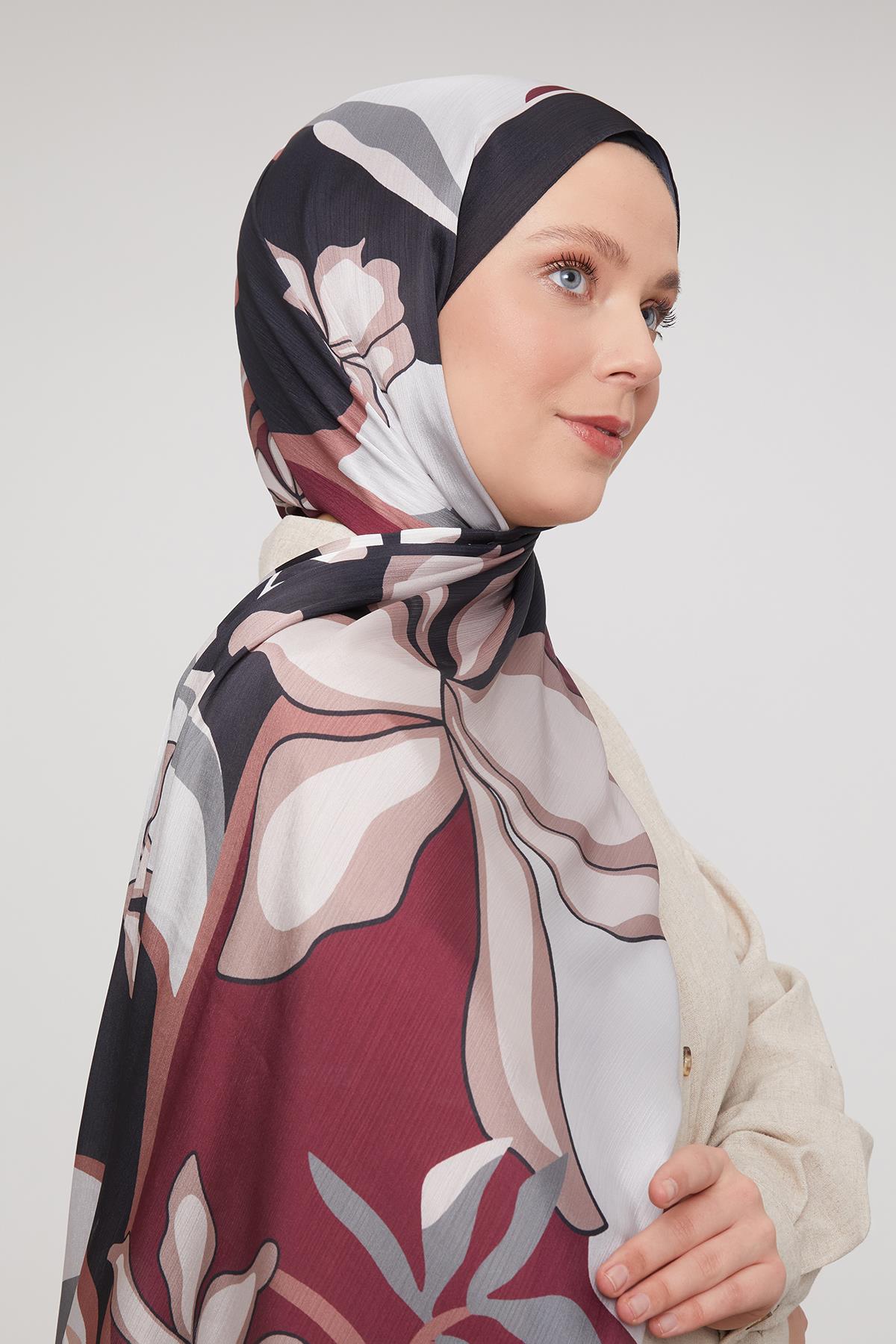 Fivescarf Siyah-Kırmızı Soyut Çiçek Desen Brand Şal