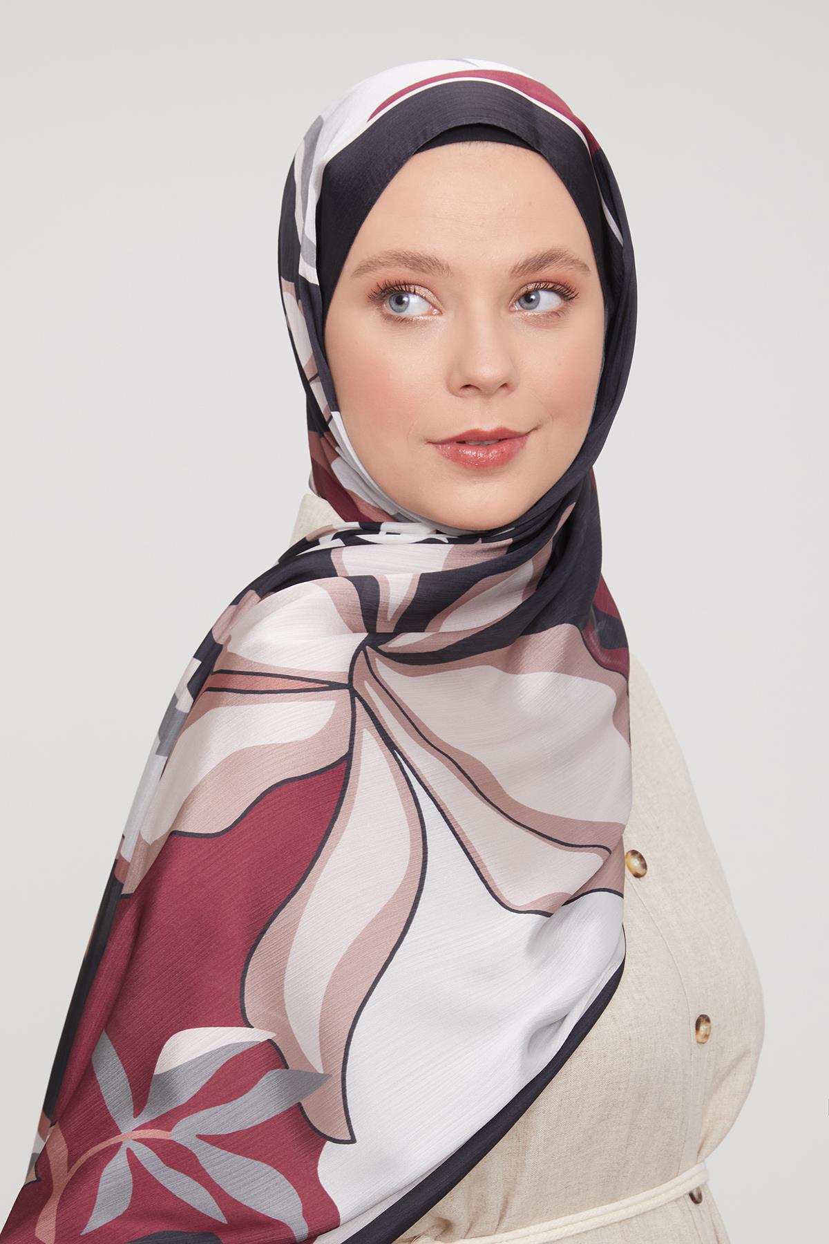 Fivescarf Siyah-Kırmızı Soyut Çiçek Desen Brand Şal