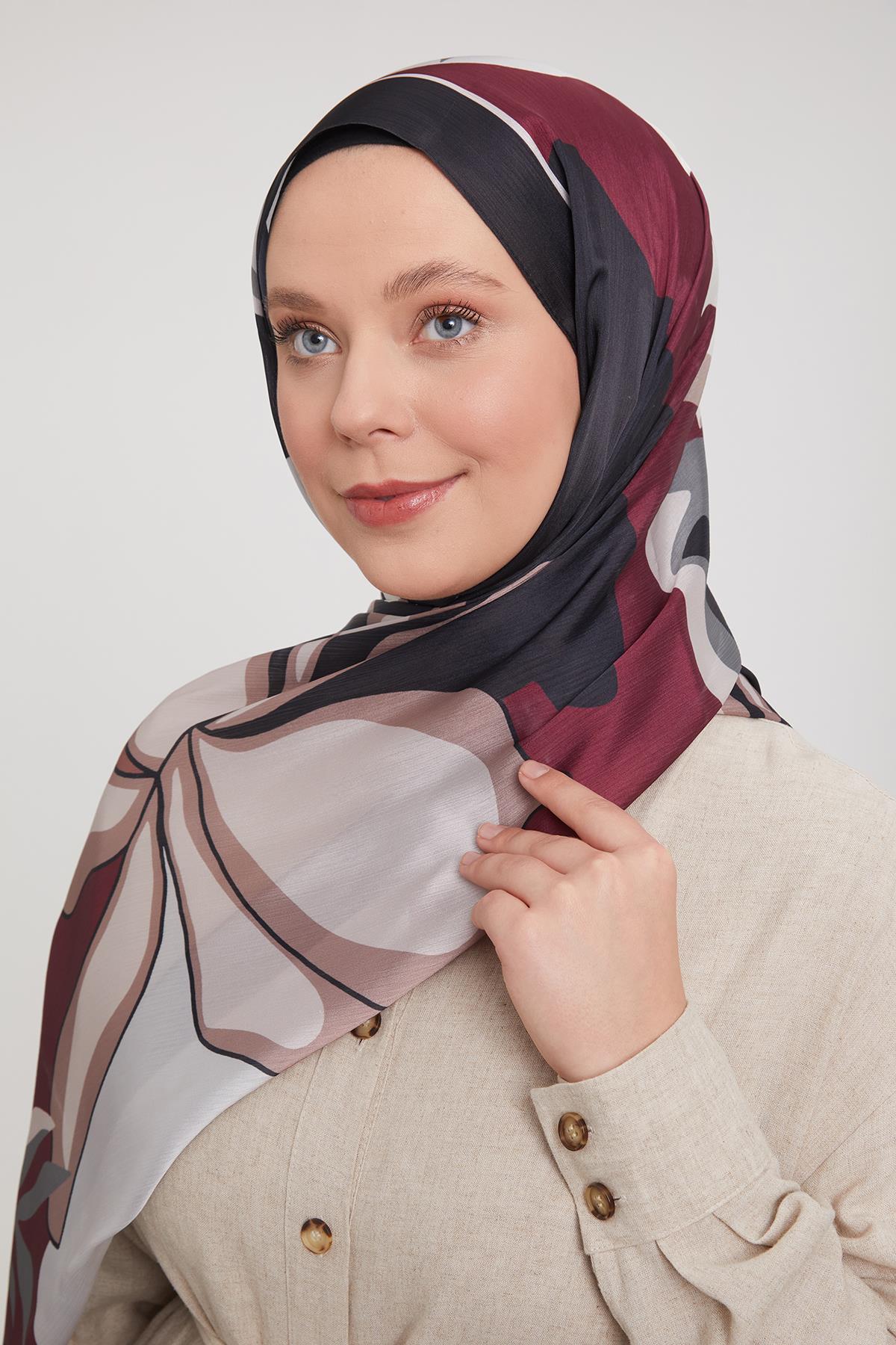 Fivescarf Siyah-Kırmızı Soyut Çiçek Desen Brand Şal