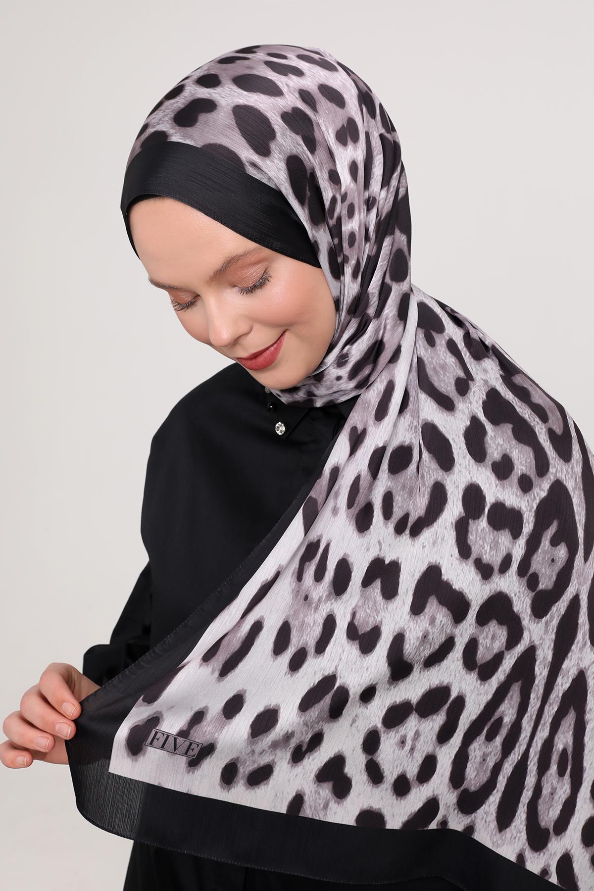 Fivescarf Siyah Leopar Desen Brand Şal