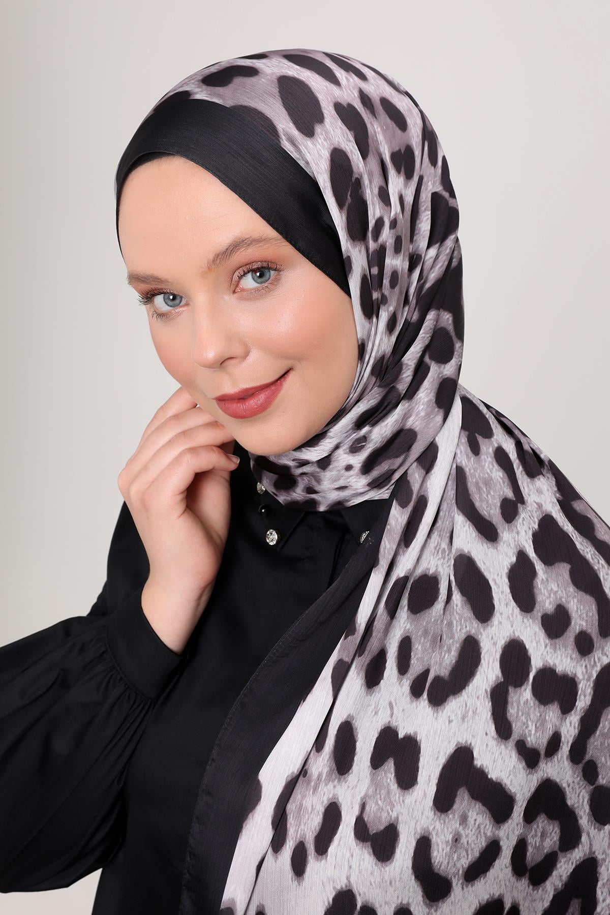 Fivescarf Siyah Leopar Desen Brand Şal