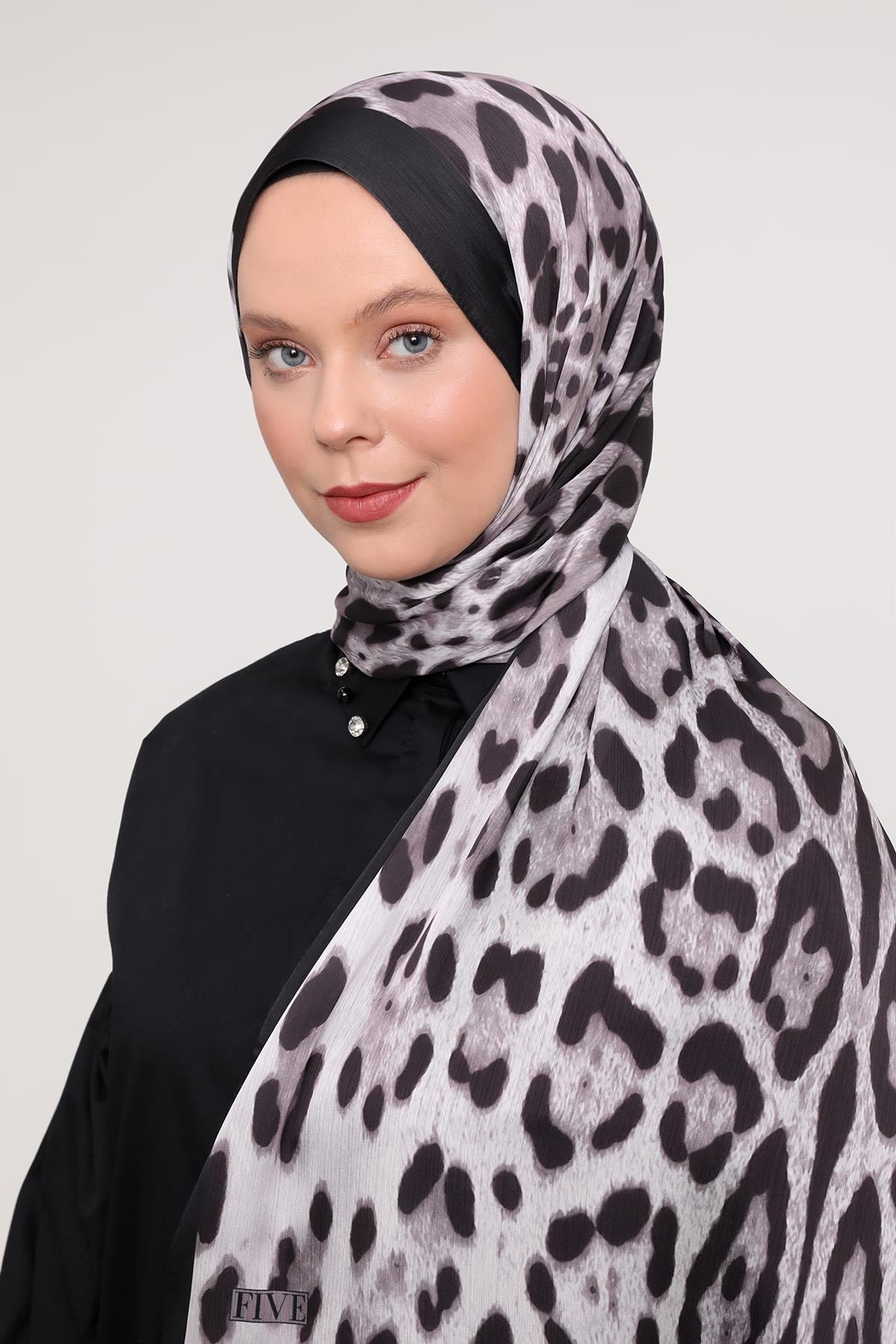 Fivescarf Siyah Leopar Desen Brand Şal
