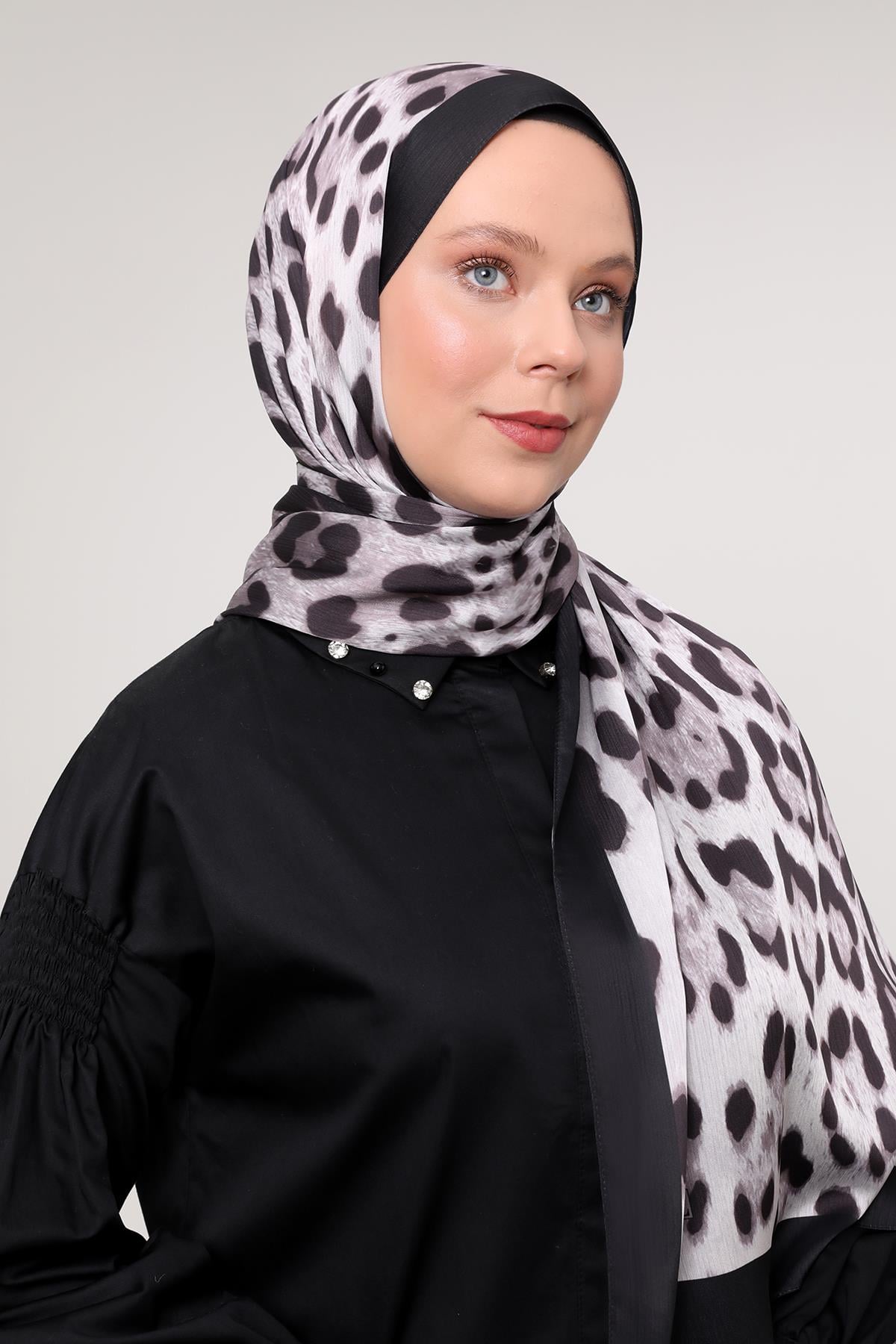 Fivescarf Siyah Leopar Desen Brand Şal