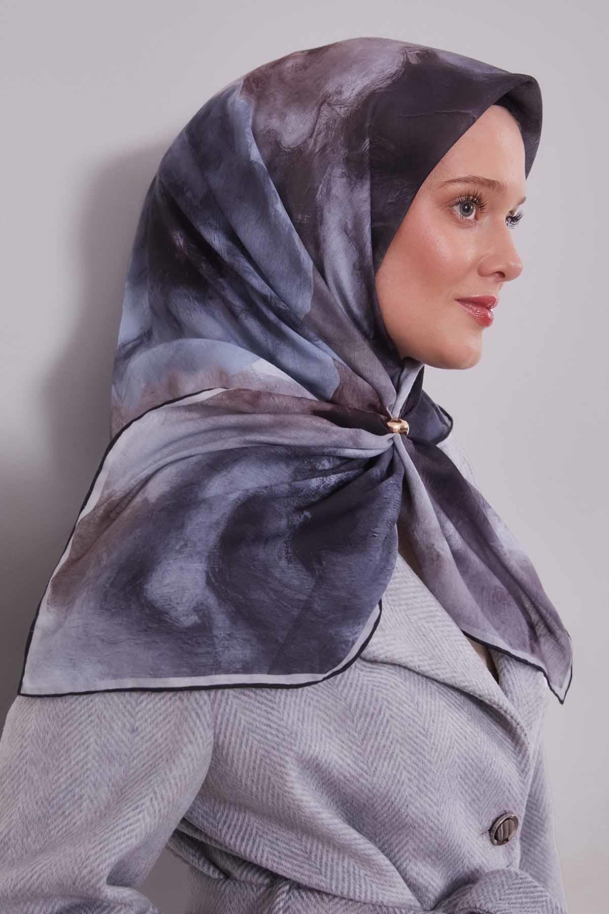 Fivescarf Siyah Lotus Çiçeği Silk Coton Eşarp