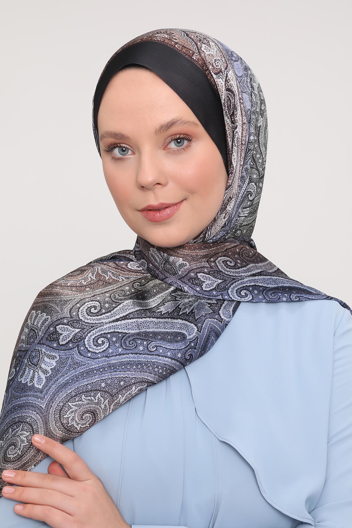 Fivescarf Siyah-Mavi Gölgeli Desen Brand Şal