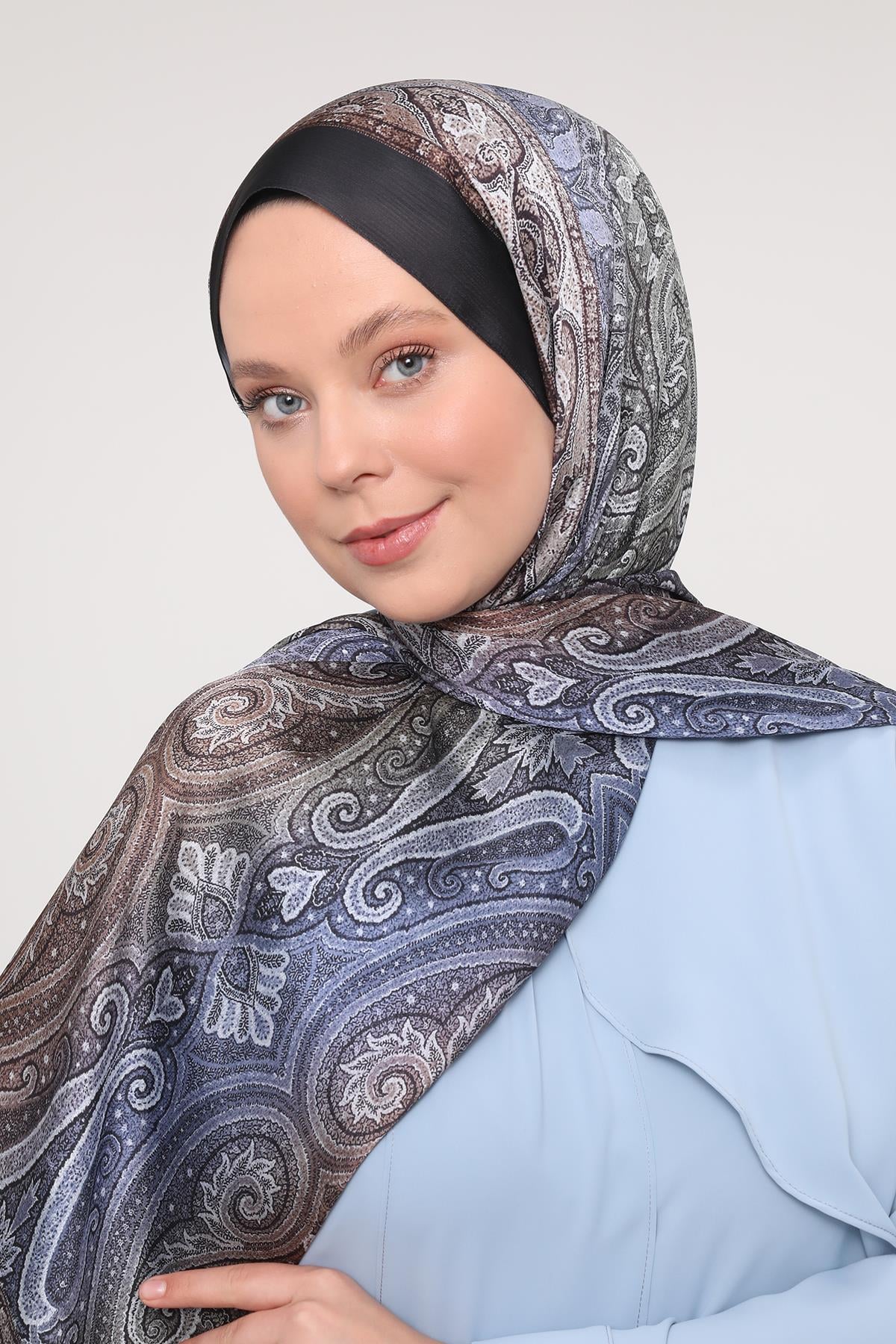 Fivescarf Siyah-Mavi Gölgeli Desen Brand Şal