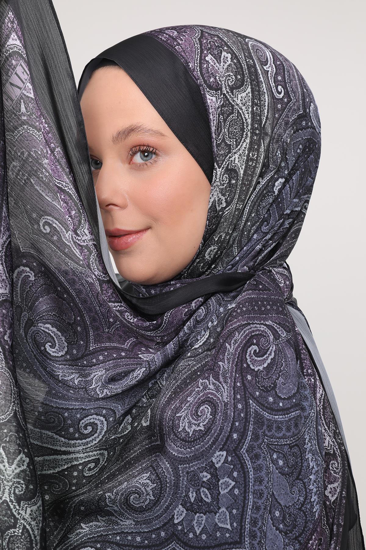 Fivescarf SİYAH-MOR Gölgeli Desen Brand Şal