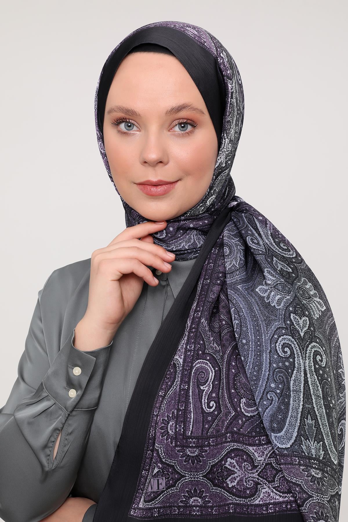 Fivescarf SİYAH-MOR Gölgeli Desen Brand Şal