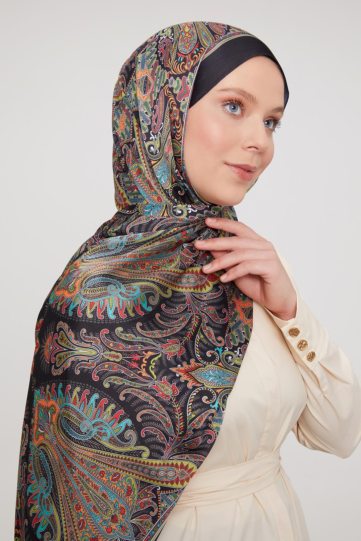 Fivescarf Siyah-Oranj Motif Desen Brand Şal