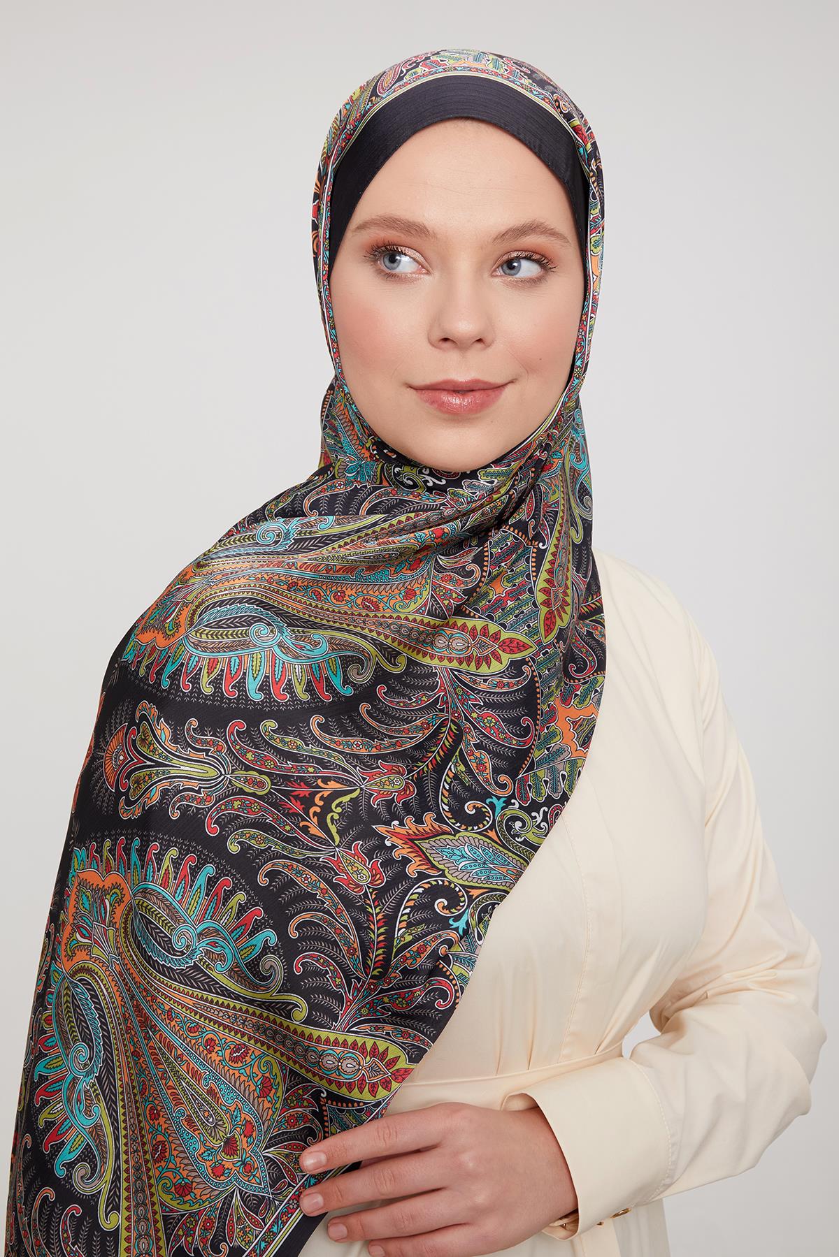 Fivescarf Siyah-Oranj Motif Desen Brand Şal