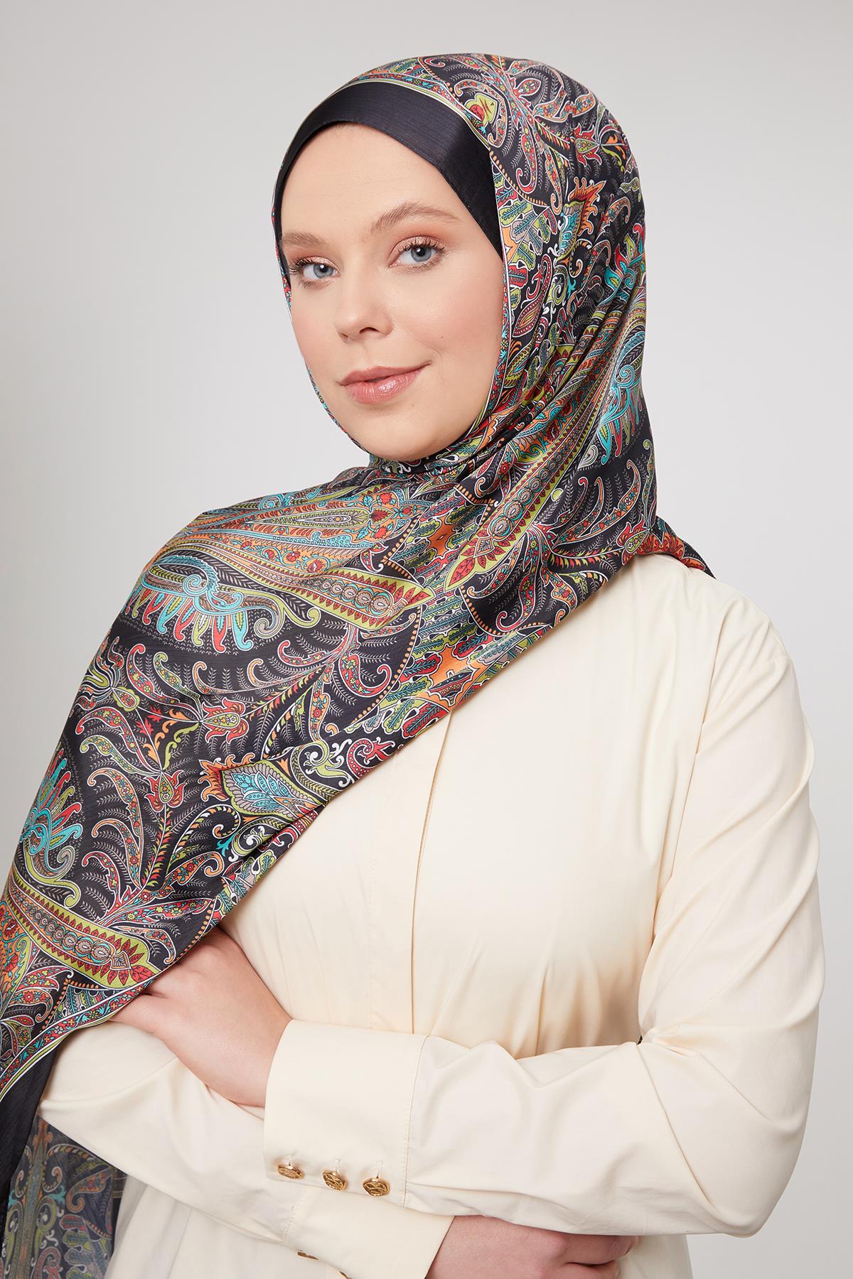 Fivescarf Siyah-Oranj Motif Desen Brand Şal