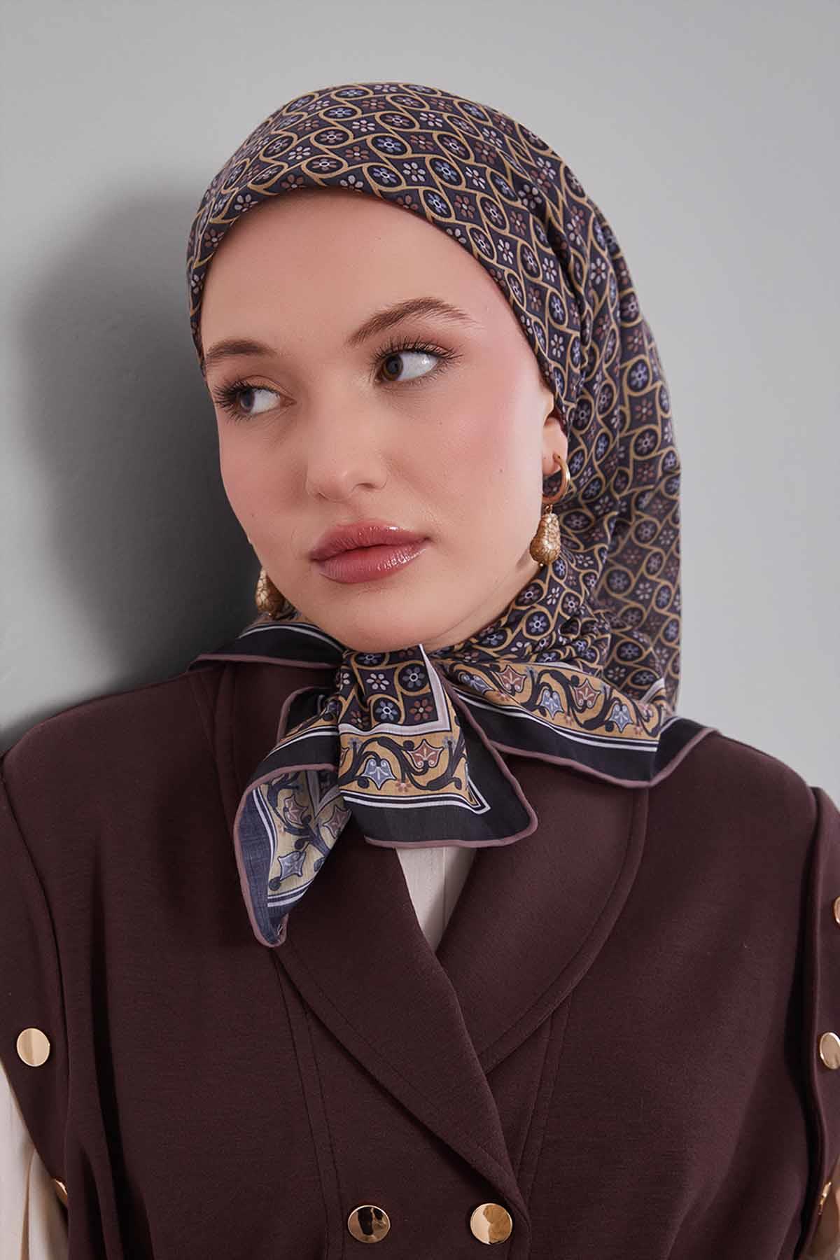 Fivescarf Siyah Papatya Desen Silk Coton Eşarp