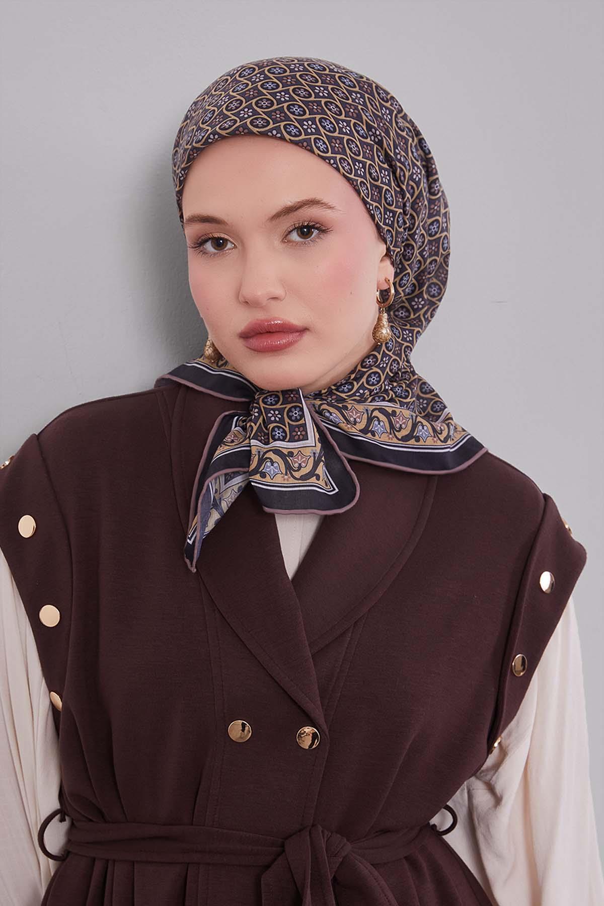 Fivescarf Siyah Papatya Desen Silk Coton Eşarp