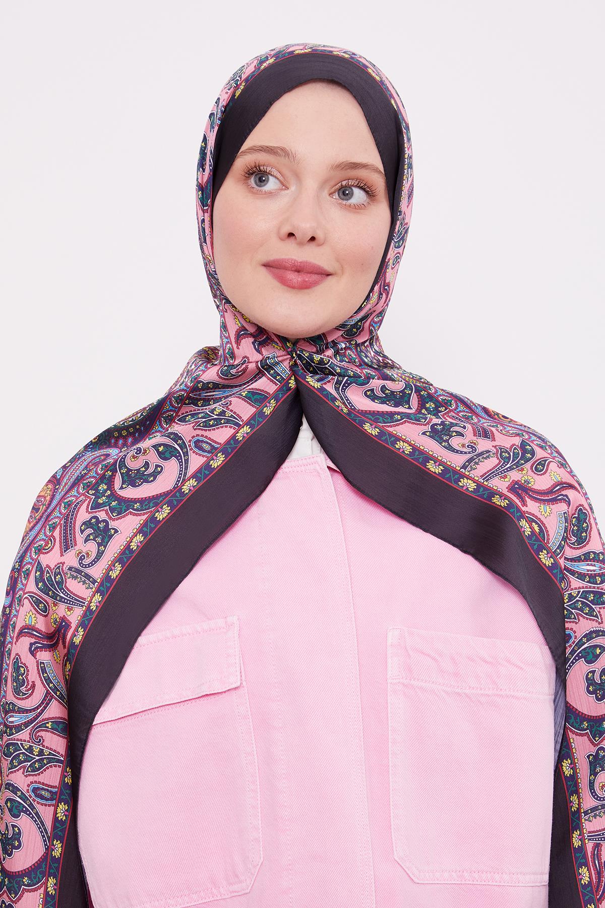 Fivescarf SİYAH-PEMBE Etnik Desen Brand Şal