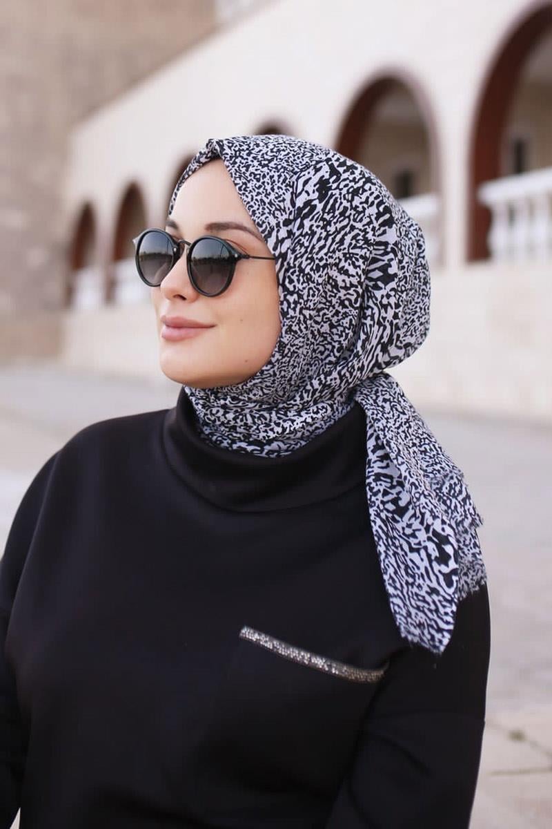 Fivescarf Siyah Relax Ebruli Desen Şal