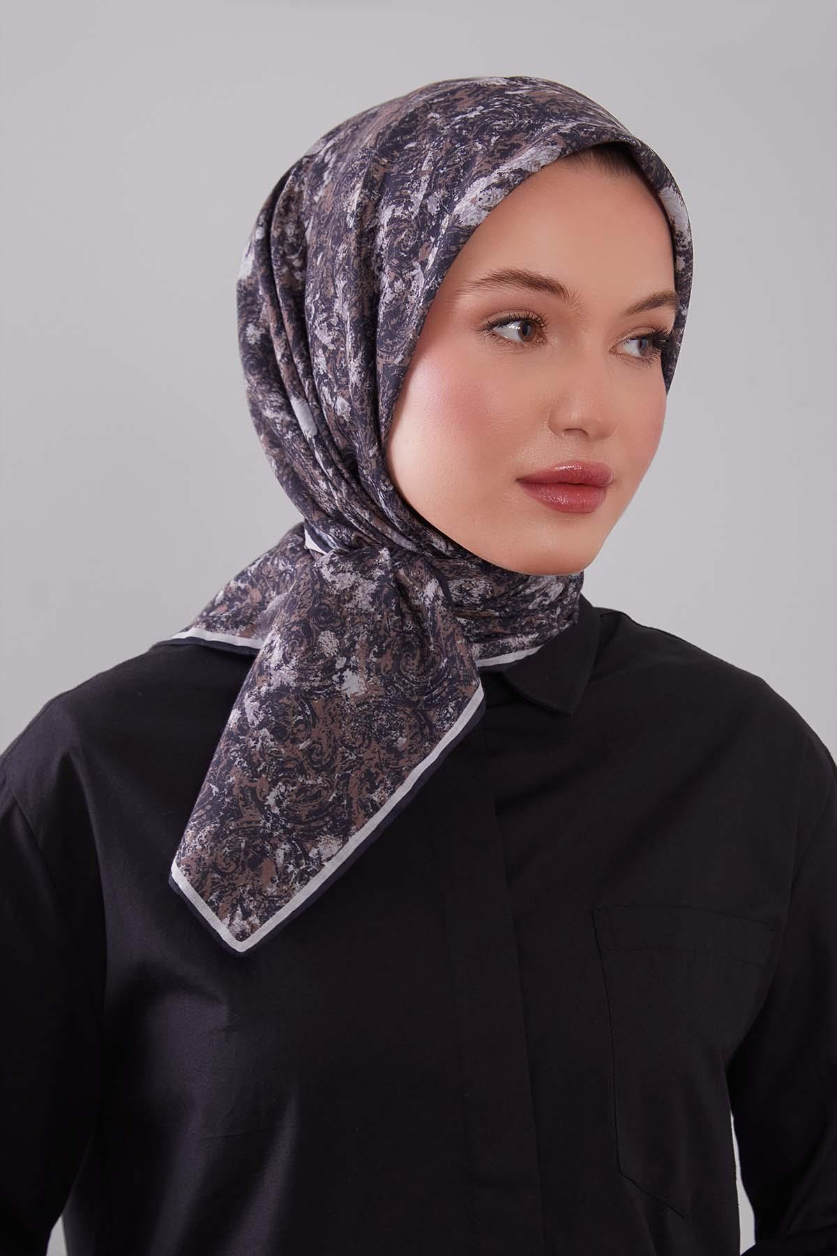Fivescarf Siyah Retro Çiçek Desen Silk Coton Eşarp