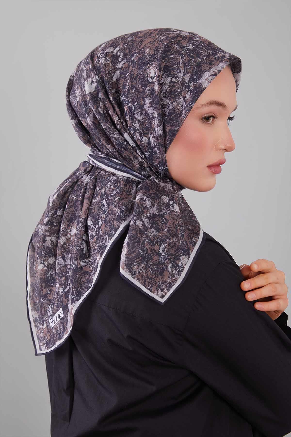 Fivescarf Siyah Retro Çiçek Desen Silk Coton Eşarp