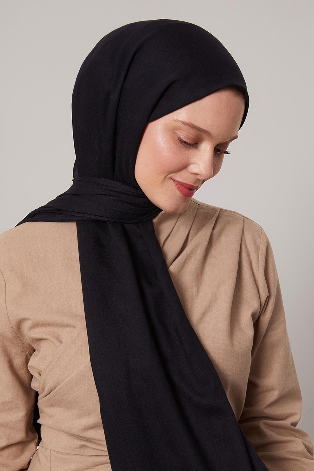 Fivescarf Siyah Viskon Modal Düz Şal