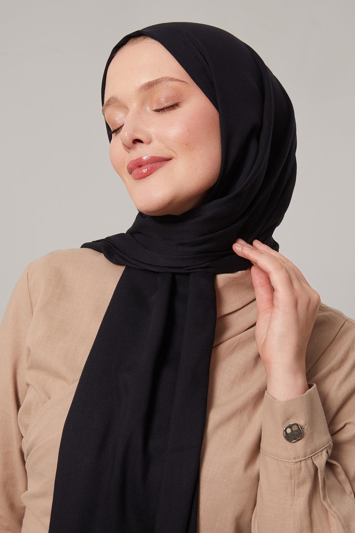 Fivescarf Siyah Viskon Modal Düz Şal