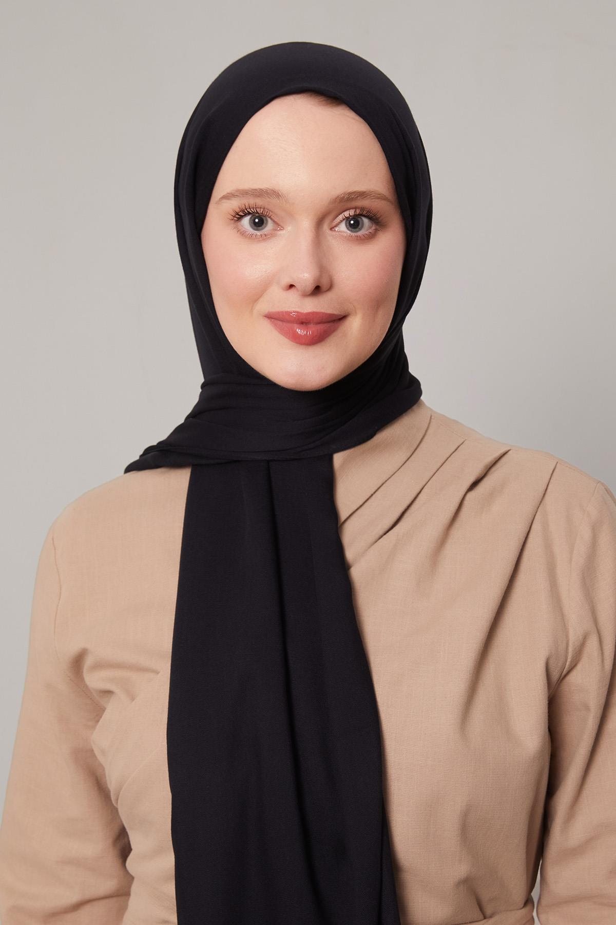 Fivescarf Siyah Viskon Modal Düz Şal