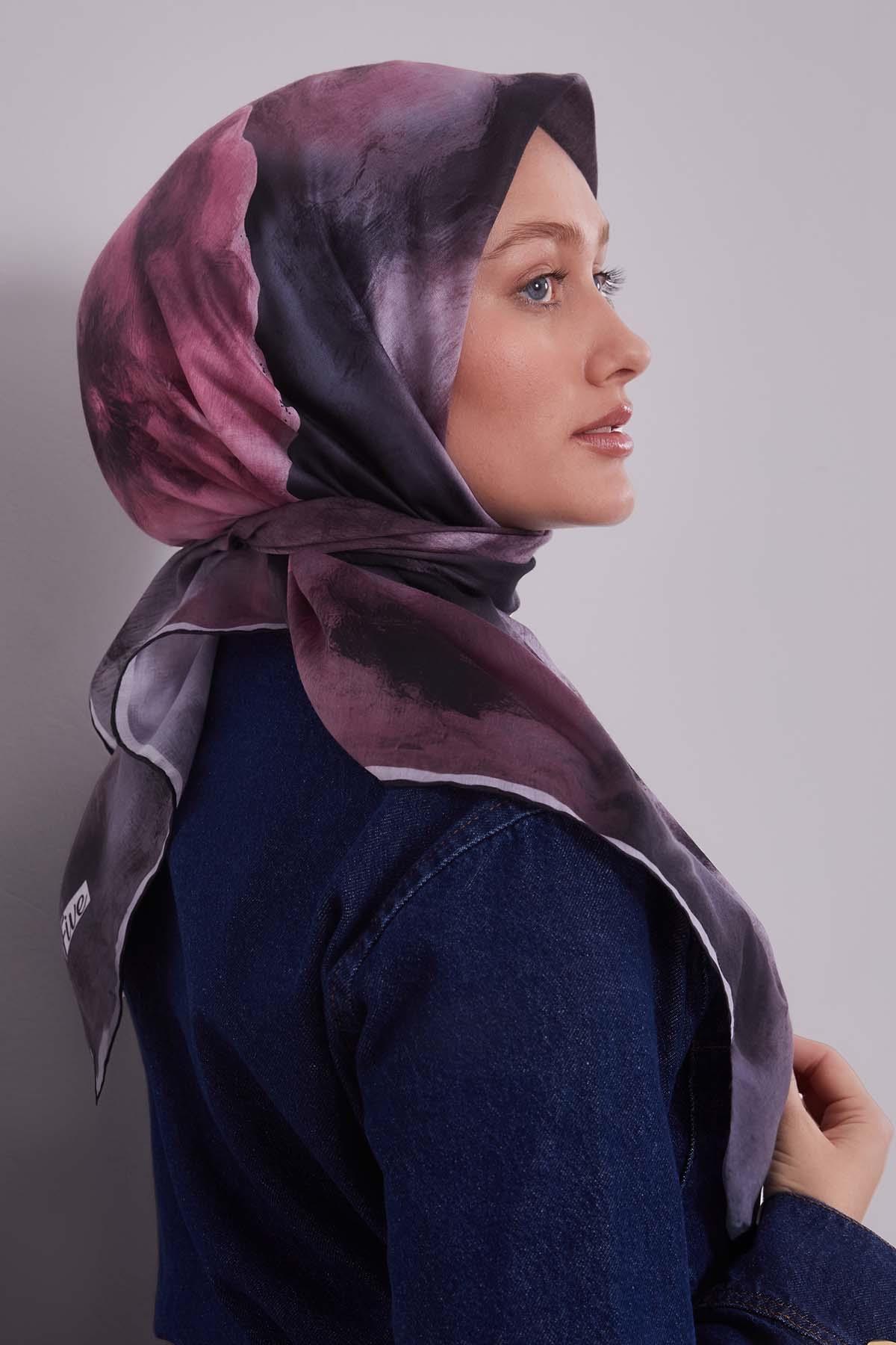 Fivescarf Siyah-Vizon Lotus Çiçeği Silk Coton Eşarp
