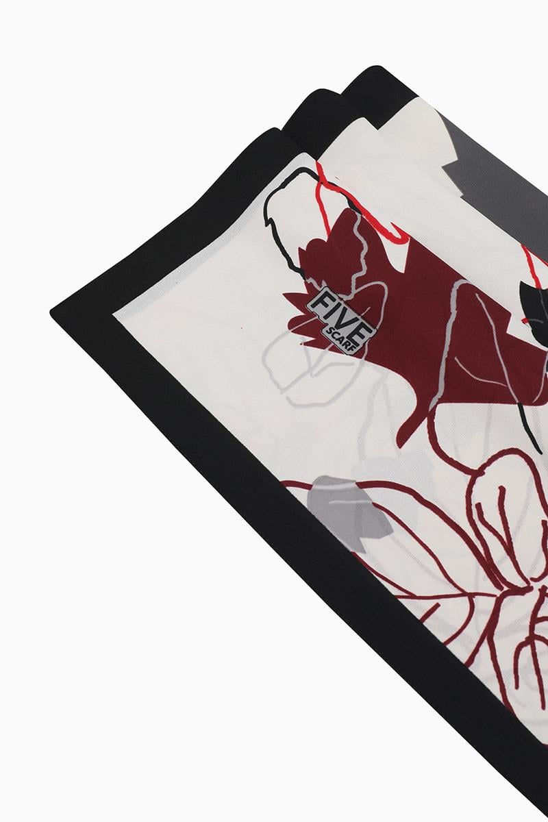 Fivescarf Siyah Yaprak Desen Krep Şal