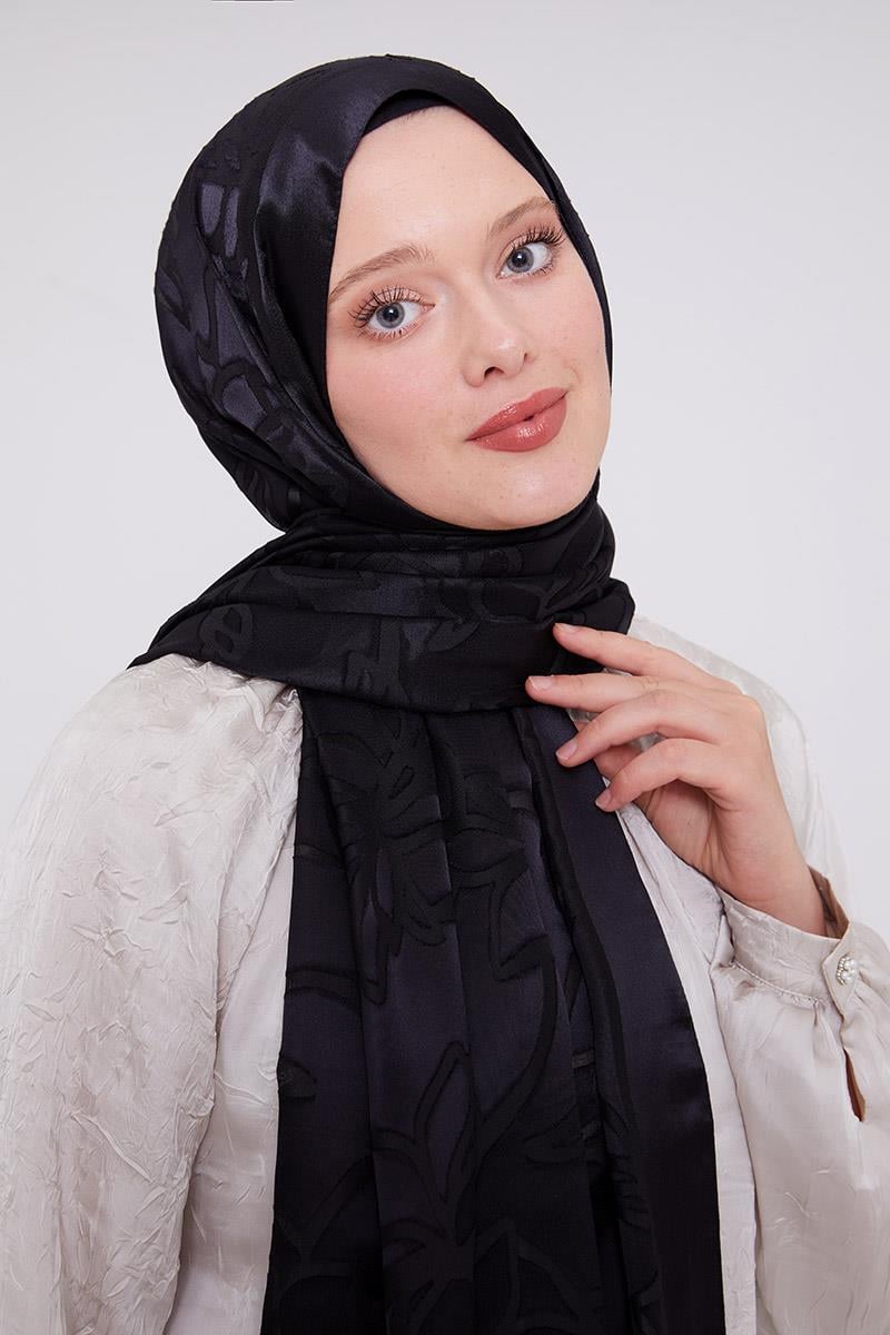 Fivescarf Siyah Yonca Desen Deluxe Devore Şal