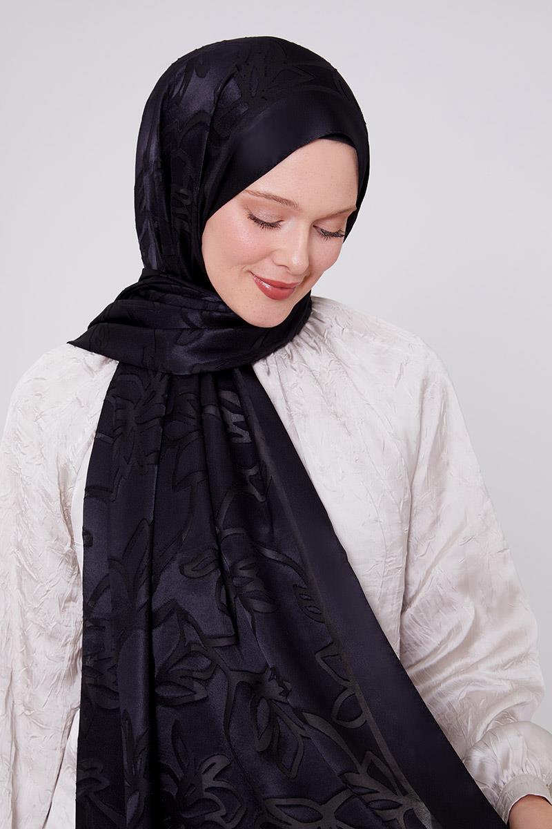 Fivescarf Siyah Yonca Desen Deluxe Devore Şal