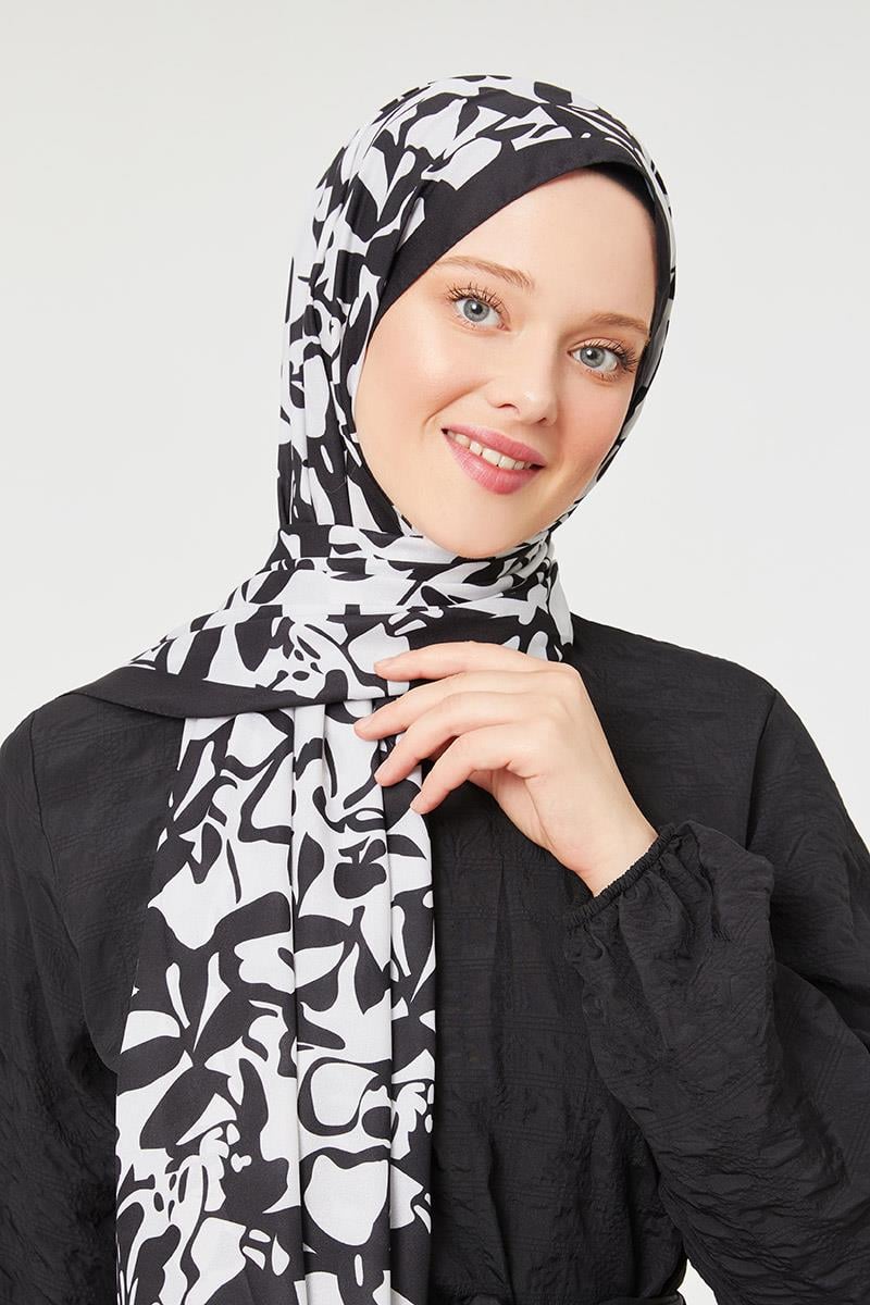 Fivescarf Siyah Yonca Desen Mono Şal